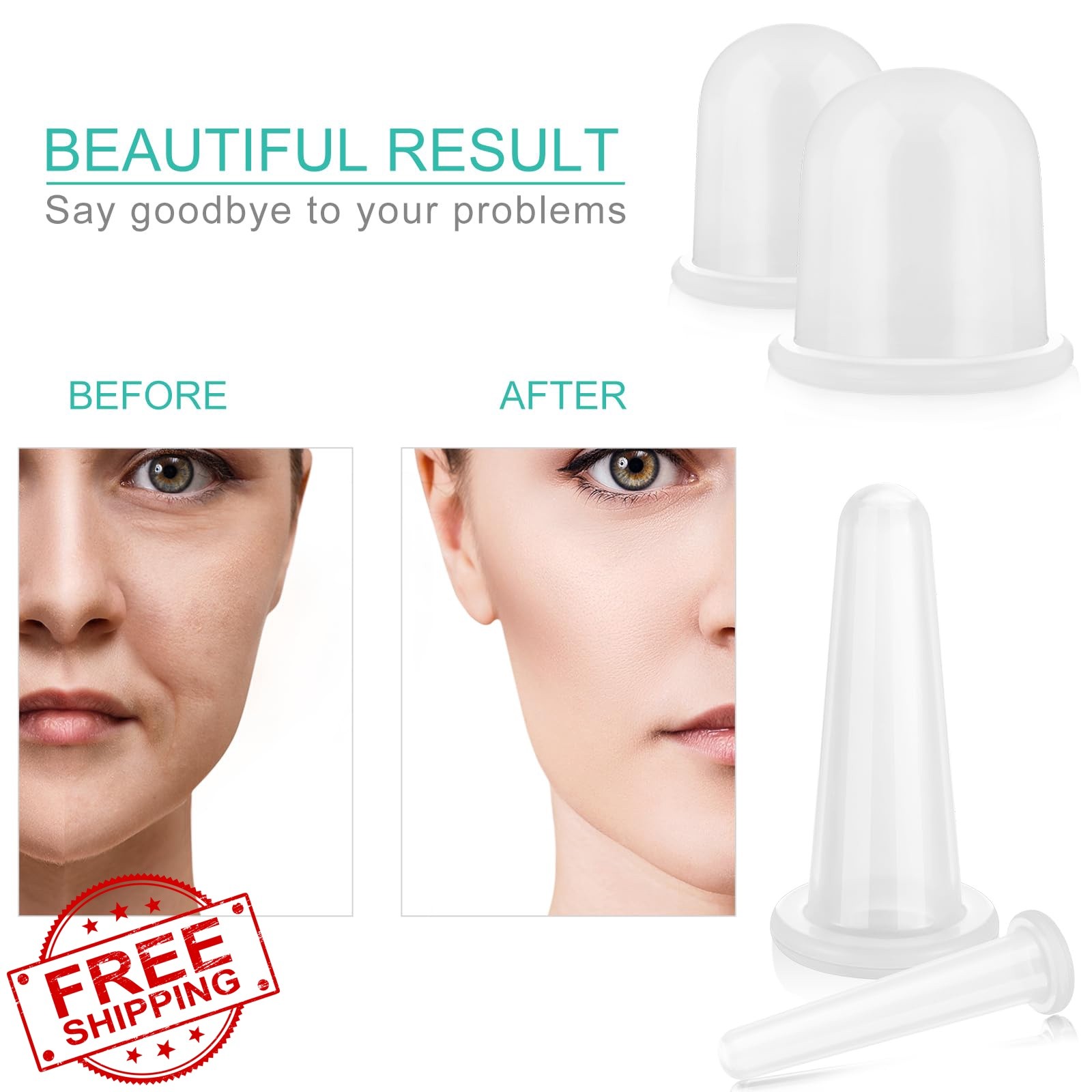 BBTO Clear Silicone Facial Cupping Set 6 Cups Brush