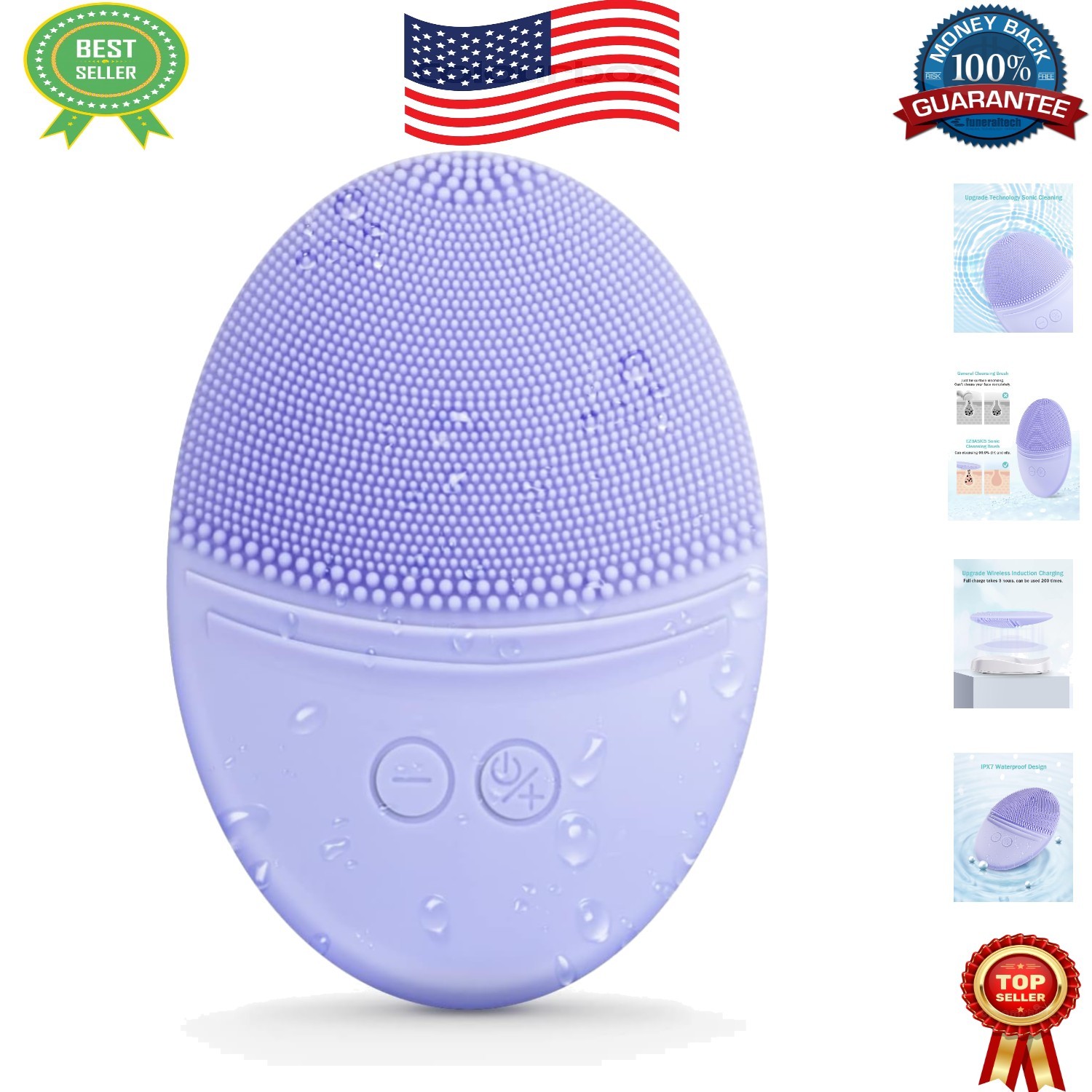 Ultra Hygienic Silicone Vibrating Face Brush with Induction Charging – 1 Pack