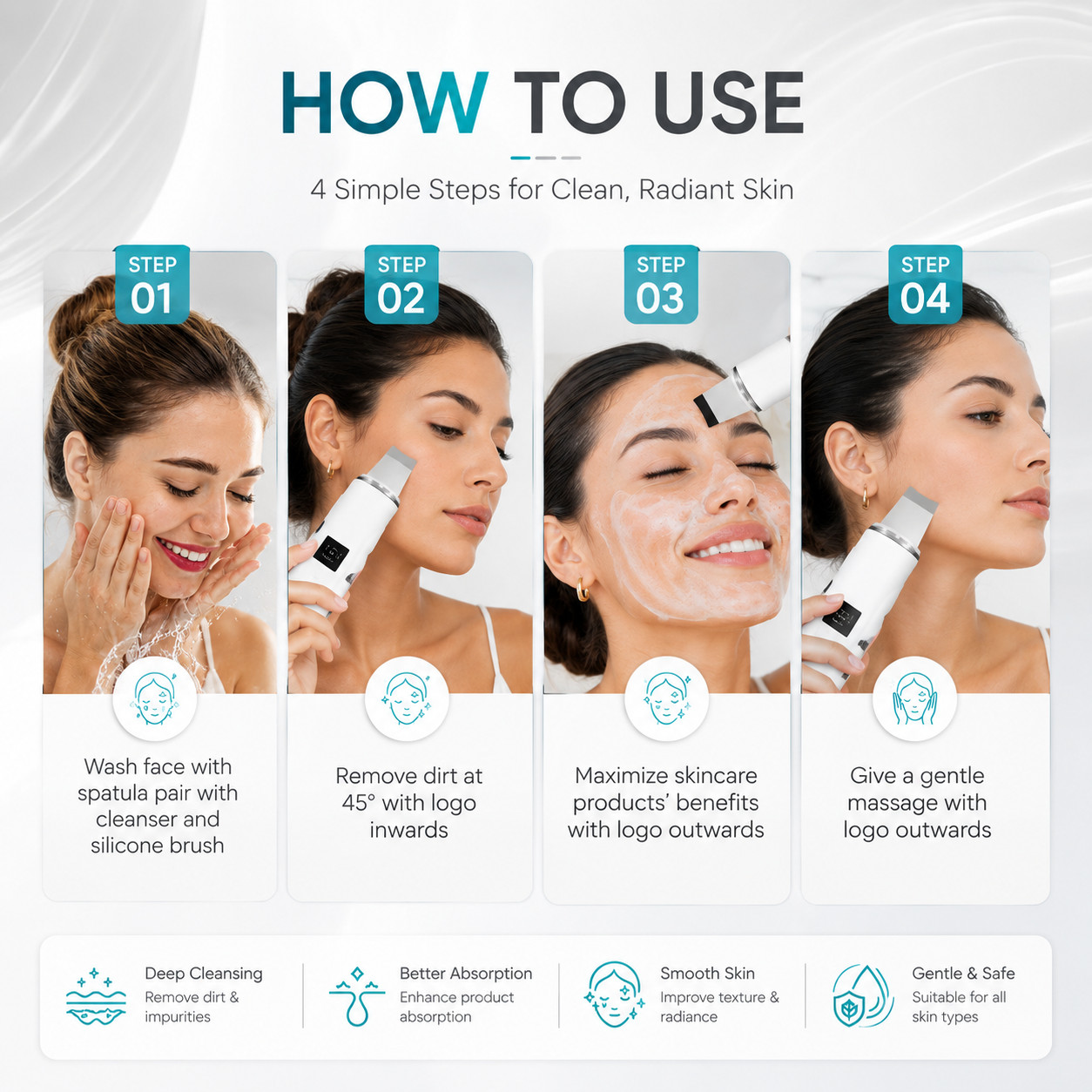 Skin Scrubber Face Spatula 4in1 Blackhead Remover Pore Cleaner USB Rechargeable