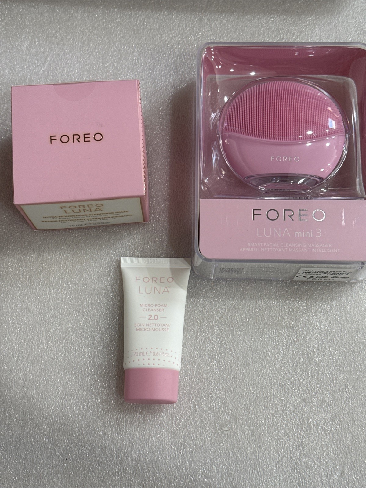 FOREO Luna Mini 3 Premium Facial Cleansing Brush Pearl Pink bundle NEW