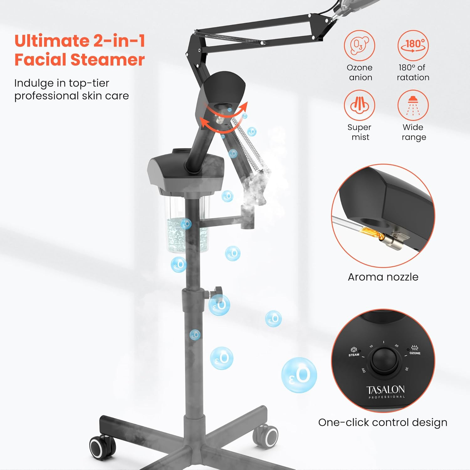 Professional 2-In-1 Facial Steamer, Ozone Face Steamer with 5X Magnifying Lamp D