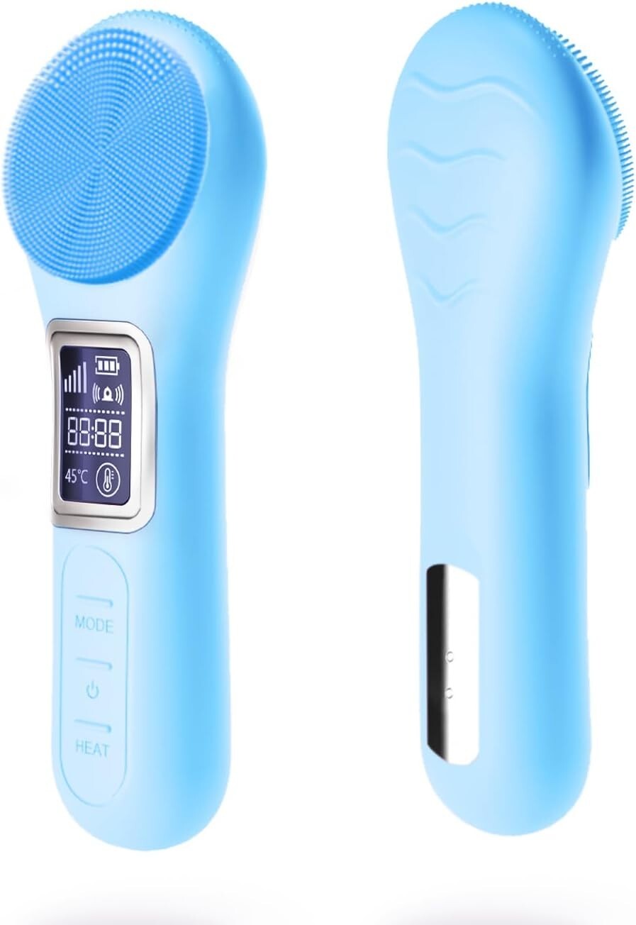 Facial Cleansing Brush, IPX7 Waterproof Rechargeable Face Scrub Brush- Blue