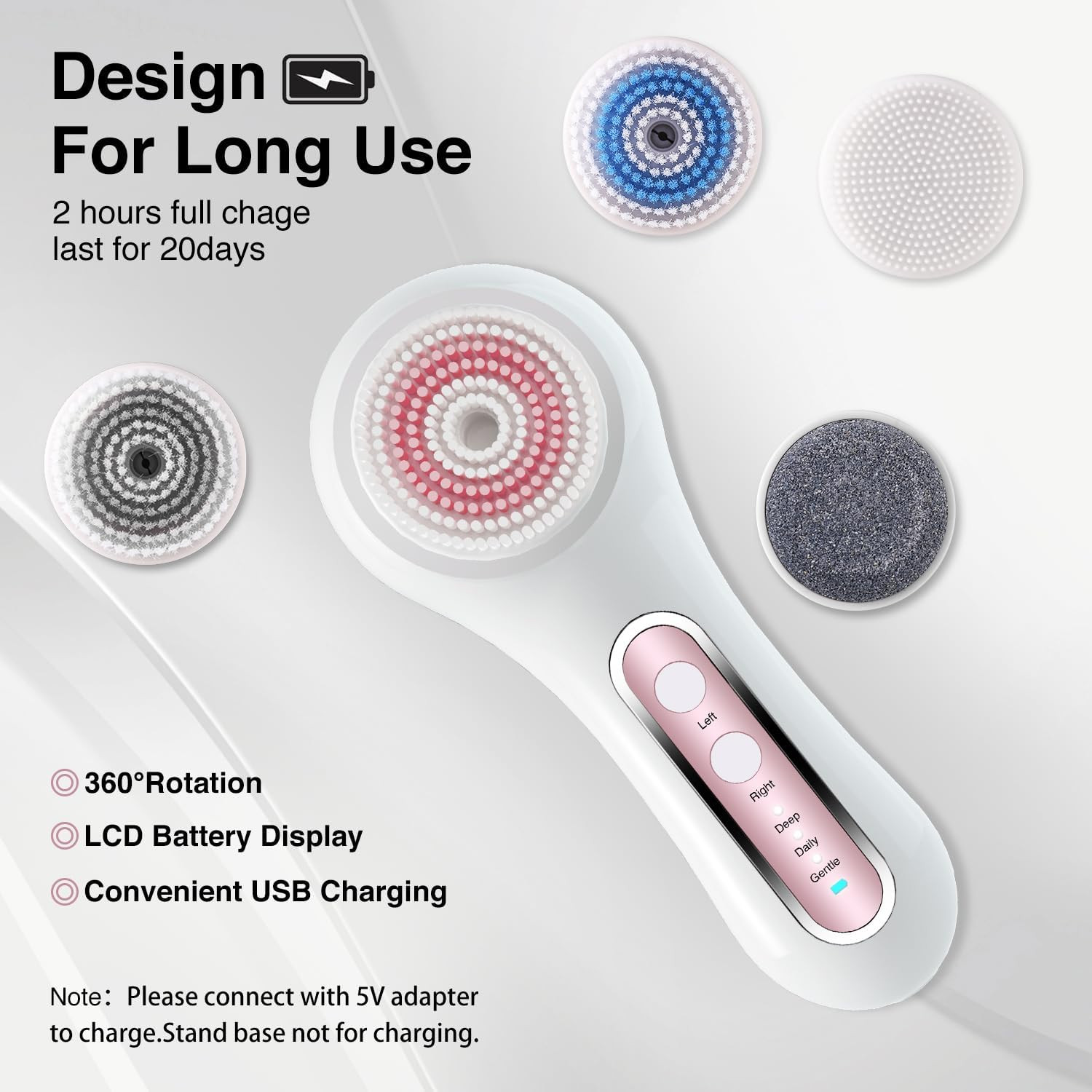 Face Scrubber Exfoliator,Facial Cleansing Brush Rechargeable IPX7 Waterproof wit