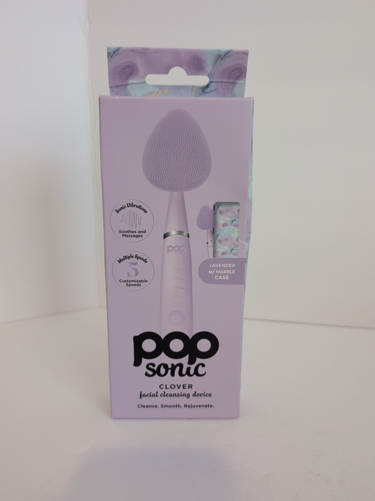 Pop Sonic Clover Electric Facial Cleansing Brush Lavender With Floral Case+Cable