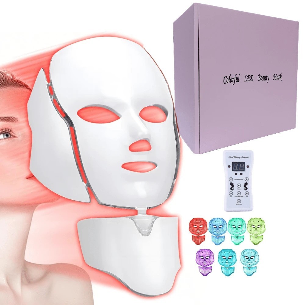 LED Facial Mask 7 Color Light Face Neck Skin Care Beauty Tool Home Use