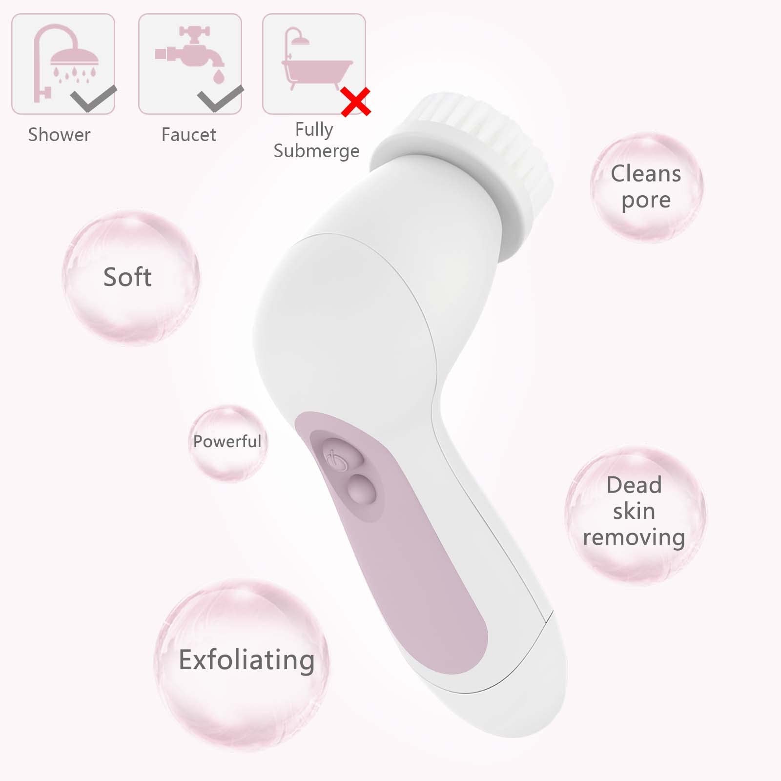 Waterproof Facial Cleansing Spin Brush Set with 5 Exfoliating Brush Heads – Elec