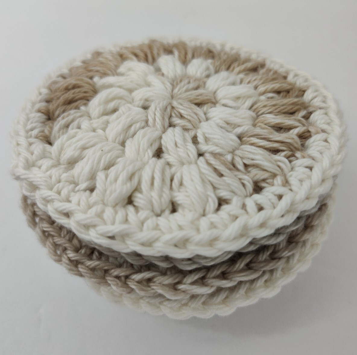 Hand Crochet Round Facial Scrubbies Cotton Yarn Tan Beige Reusable Washable