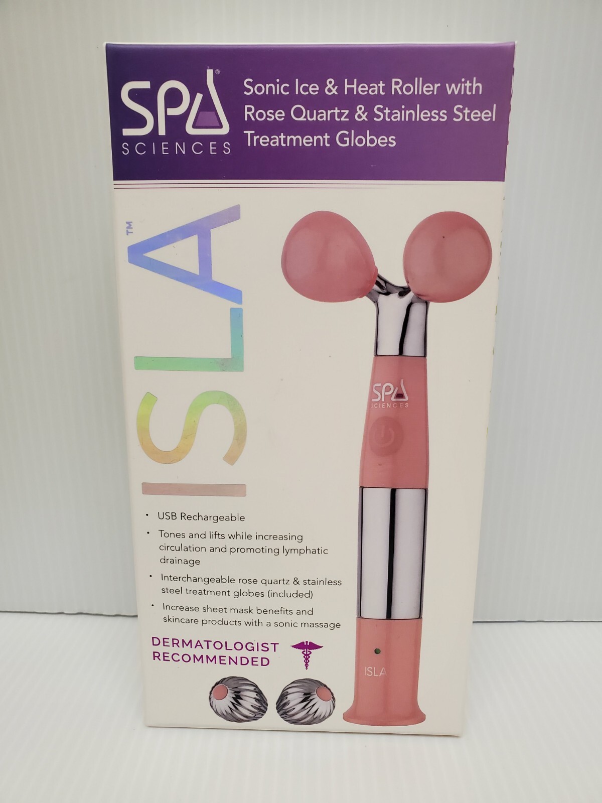Spa Sciences Isla Sonic Facial & Body Contouring Ice/Heated Roller Pink New