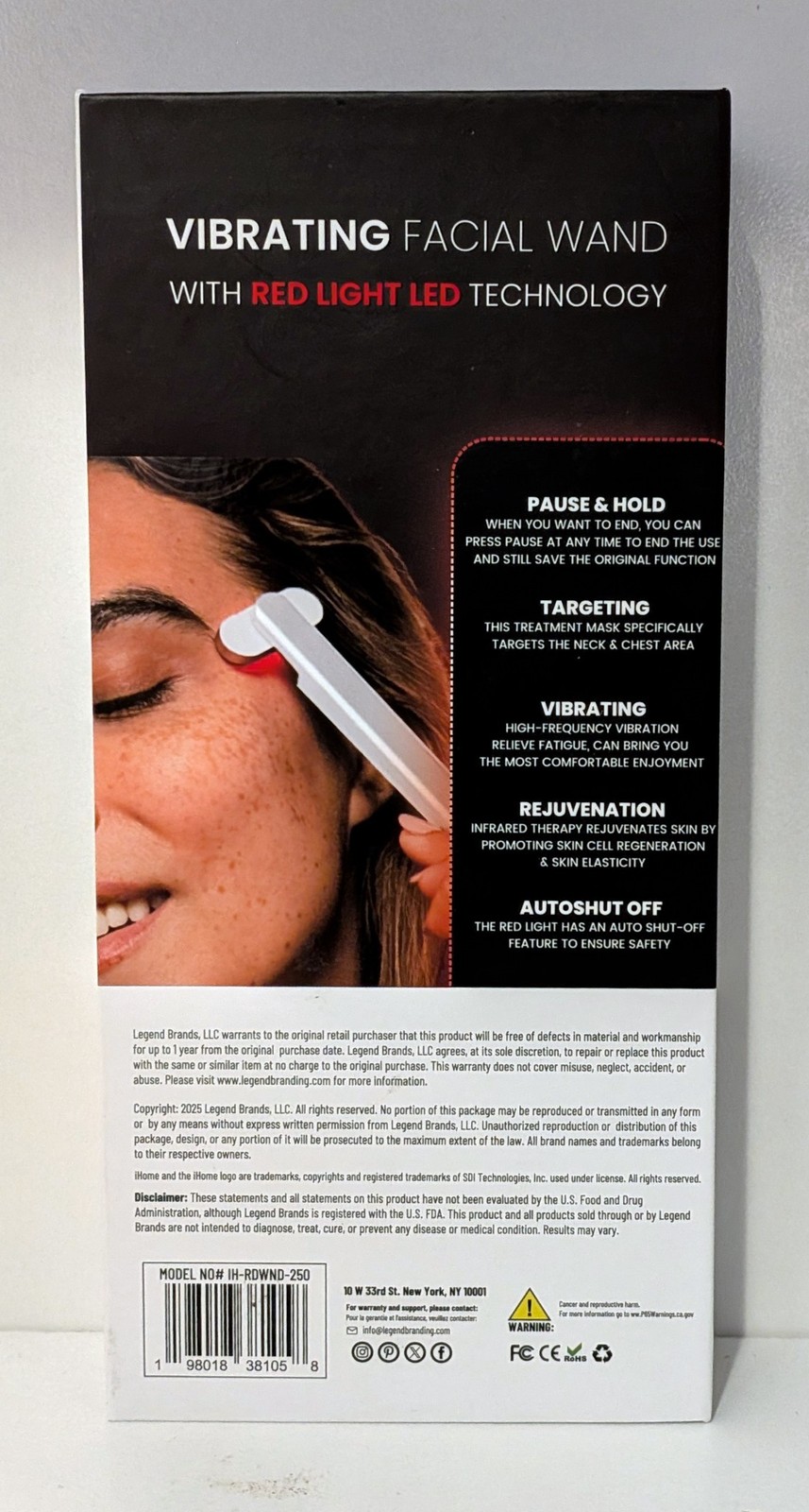 iHome Vibrating Facial Wand with Red Light LED Technology – NEW