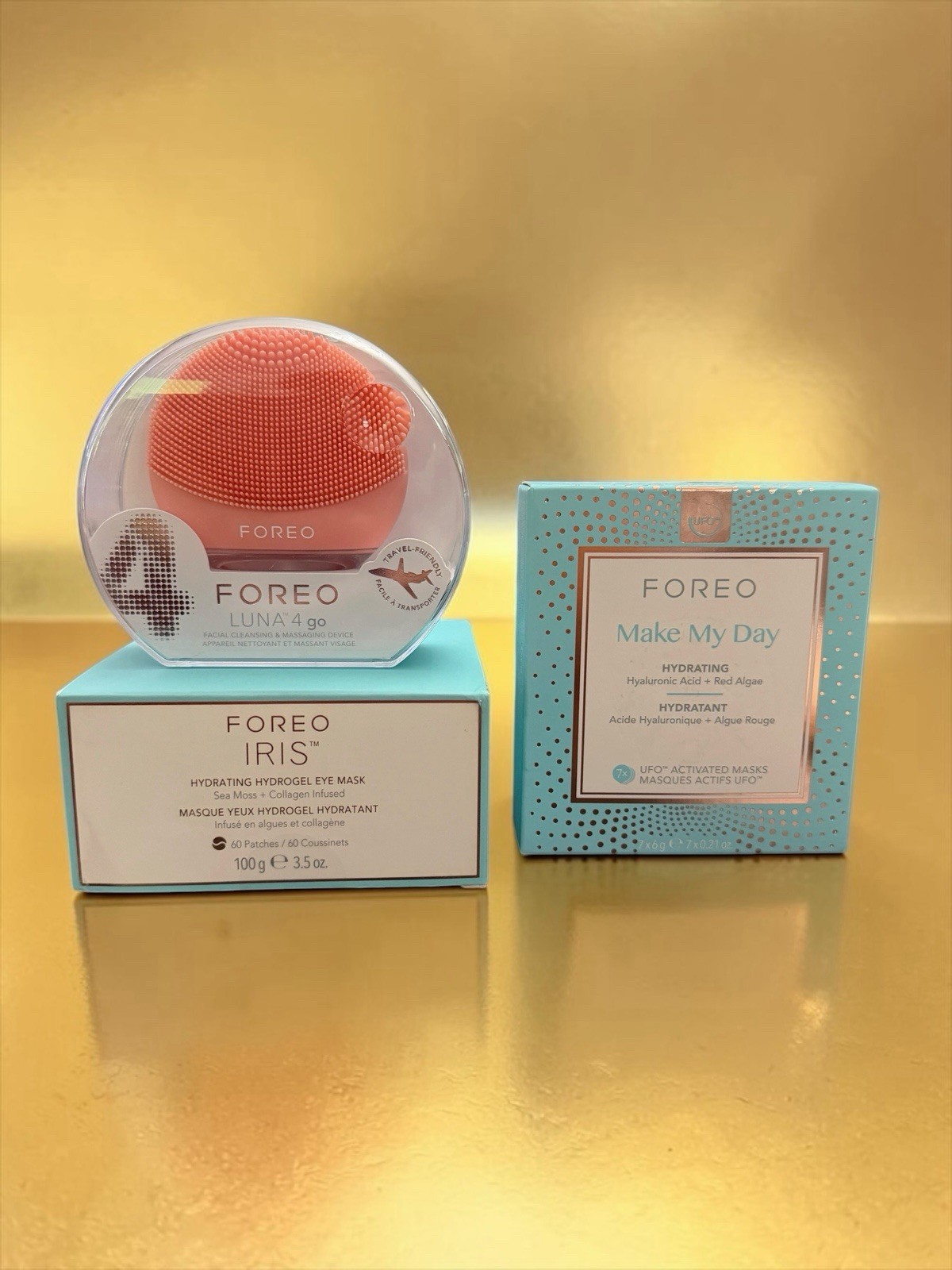 NEW~ Foreo 3 pc Lot LUNA 4 Go Peach Perfect IRIS Eye Mask My Day Mask Red Algae