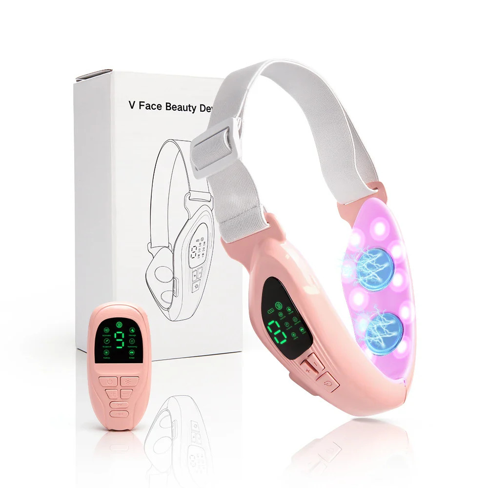 Pink 4 in 1 Massager for Face, Facial Sculpting Device for Double Chin, Reduces