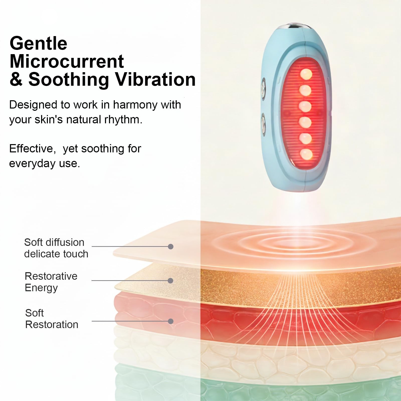 Face Massager Tool with Red Light Therapy for Face, Jade＆Rose Quartz Blue