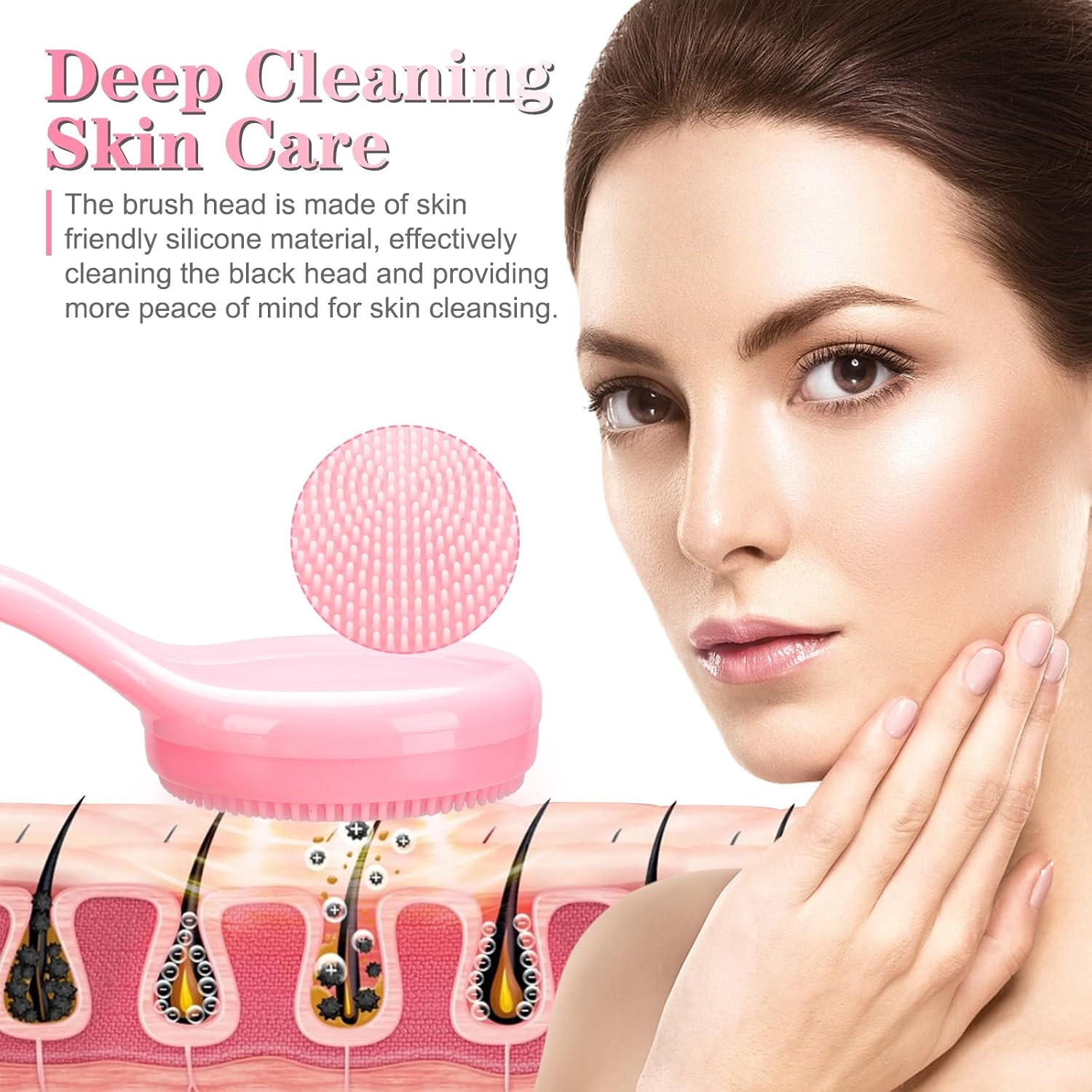 Silicone Manual Facial Cleansing Brush, 2 Pack Skin Friendly Soft Bristles Wate