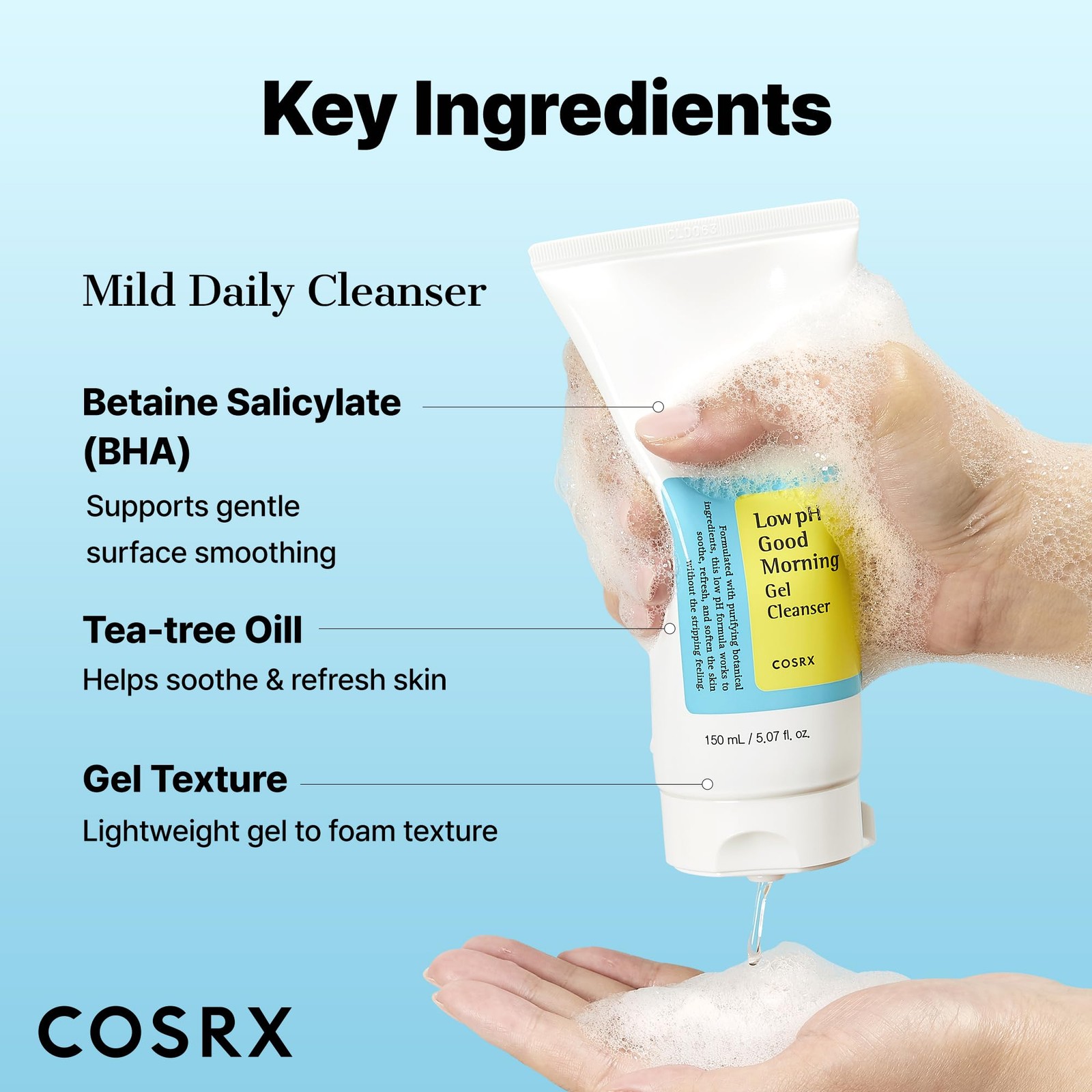 COSRX Low pH Good 5.07 Fl Oz (Pack of 1), Morning Gel Cleanser