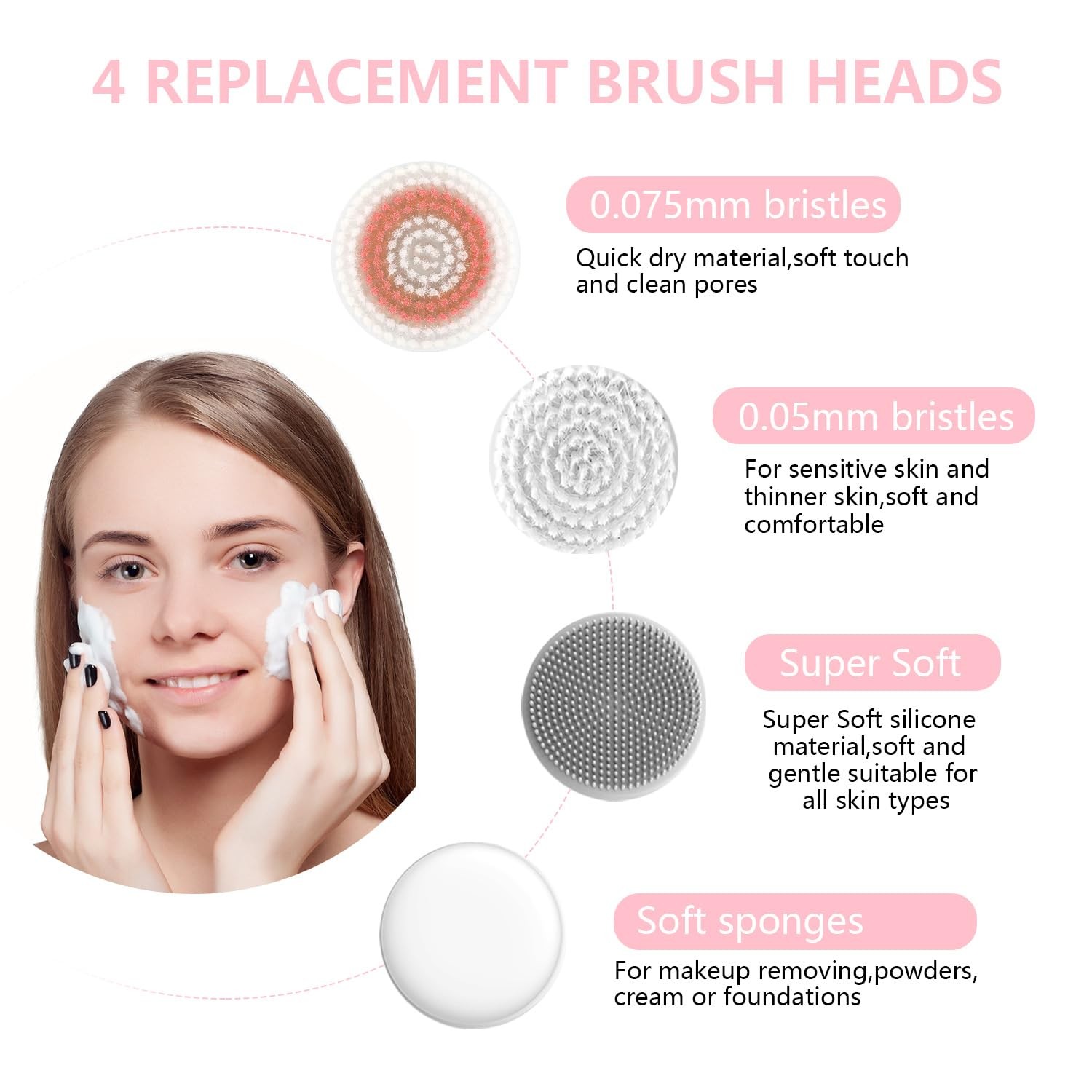 Rotating Cleansing Brush with 4 Replaceable Heads, Heated Metal Massage Head …