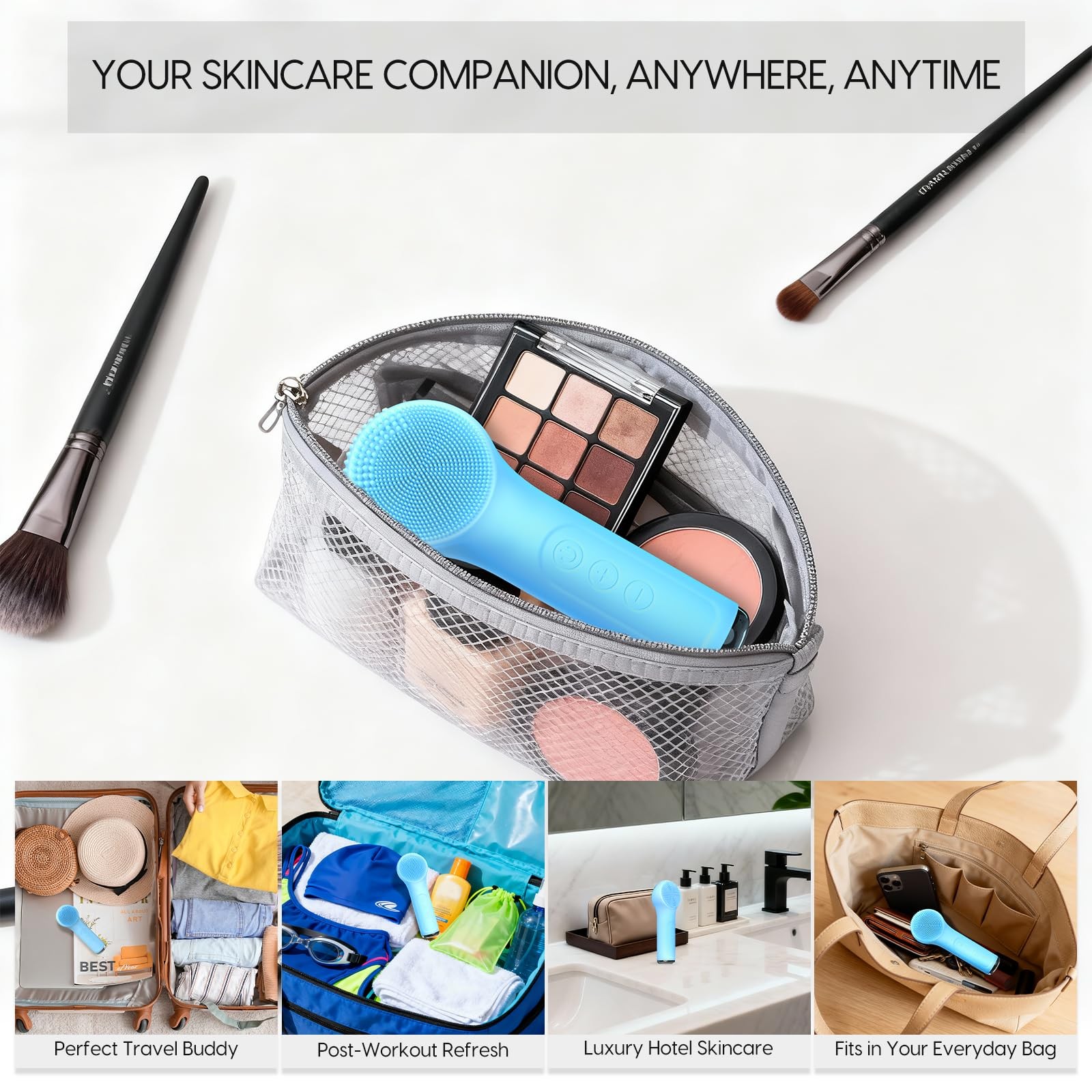 Silicone Facial Cleansing Brush, Portable Electric Face Scrubber Rechargeable