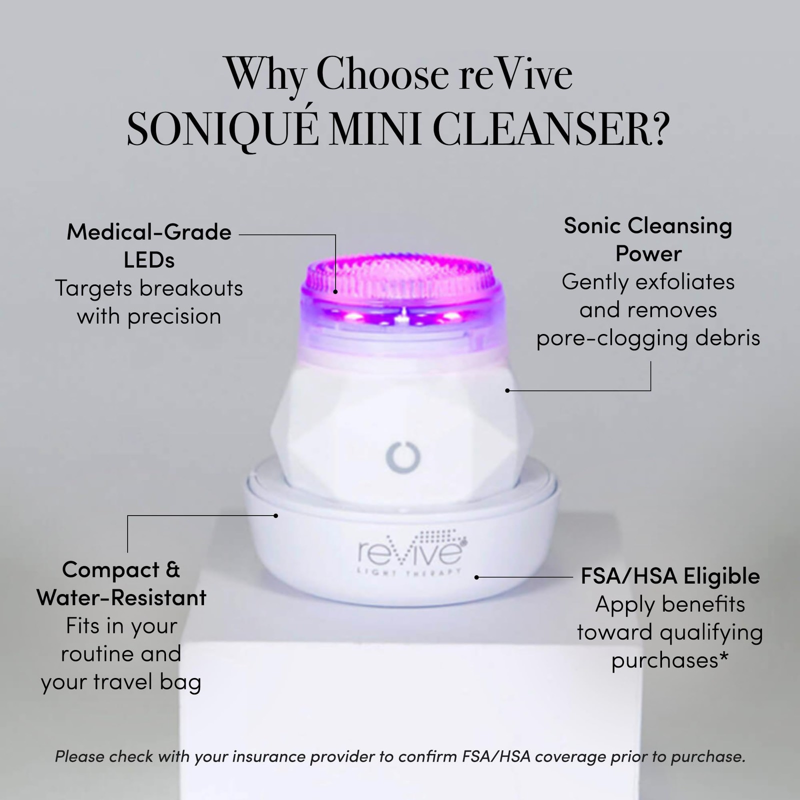 Soniqué Mini Acne Cleanser, Battery-Operated Cleanser Brush with Blue & Red L…