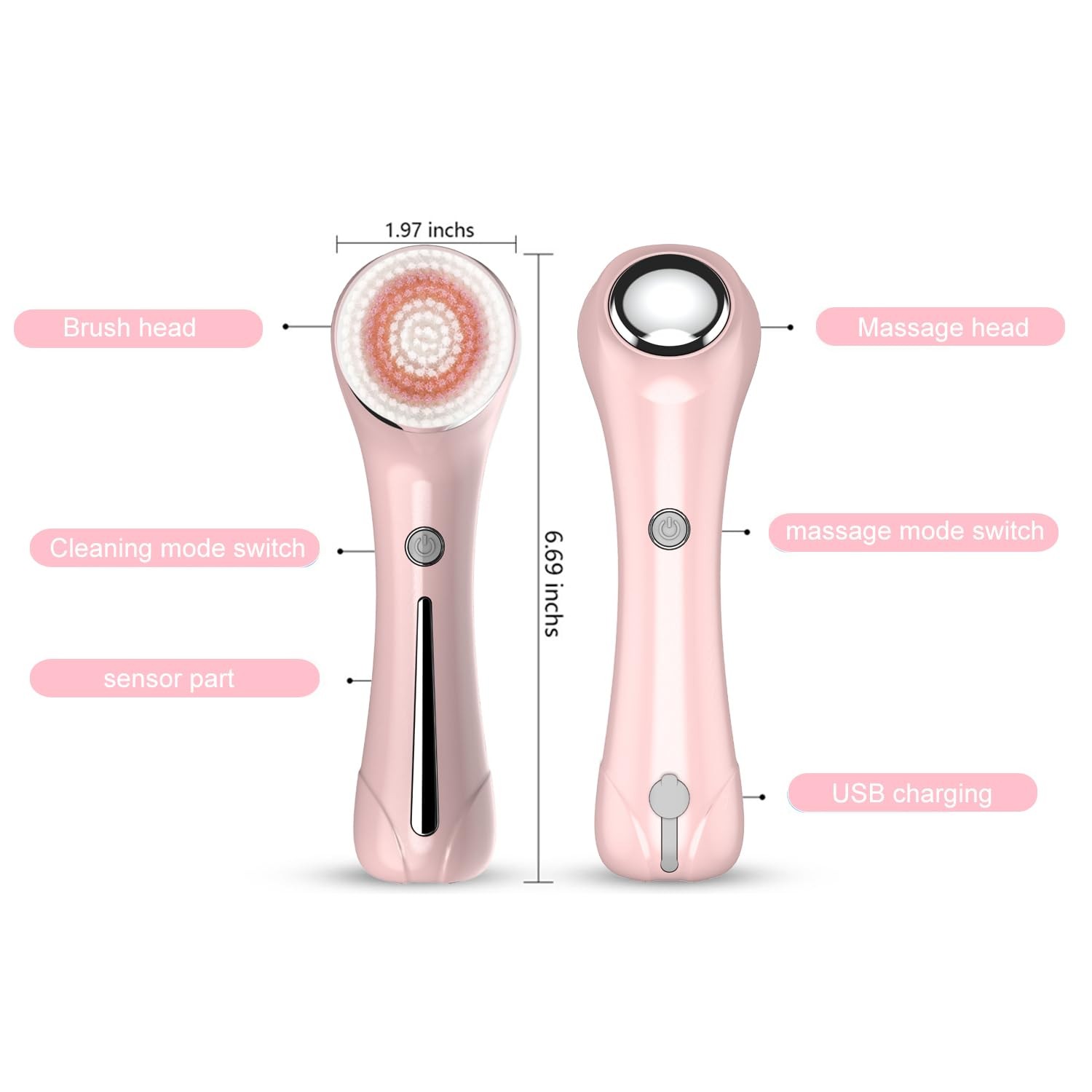 Rotating Cleansing Brush with 4 Replaceable Heads, Heated Metal Massage Head …