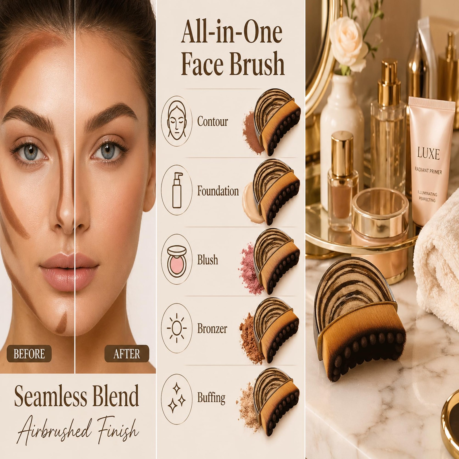 Lymphatic Drainage Face Brush Set of 2 Ultra Soft Facial Sculpting Brown