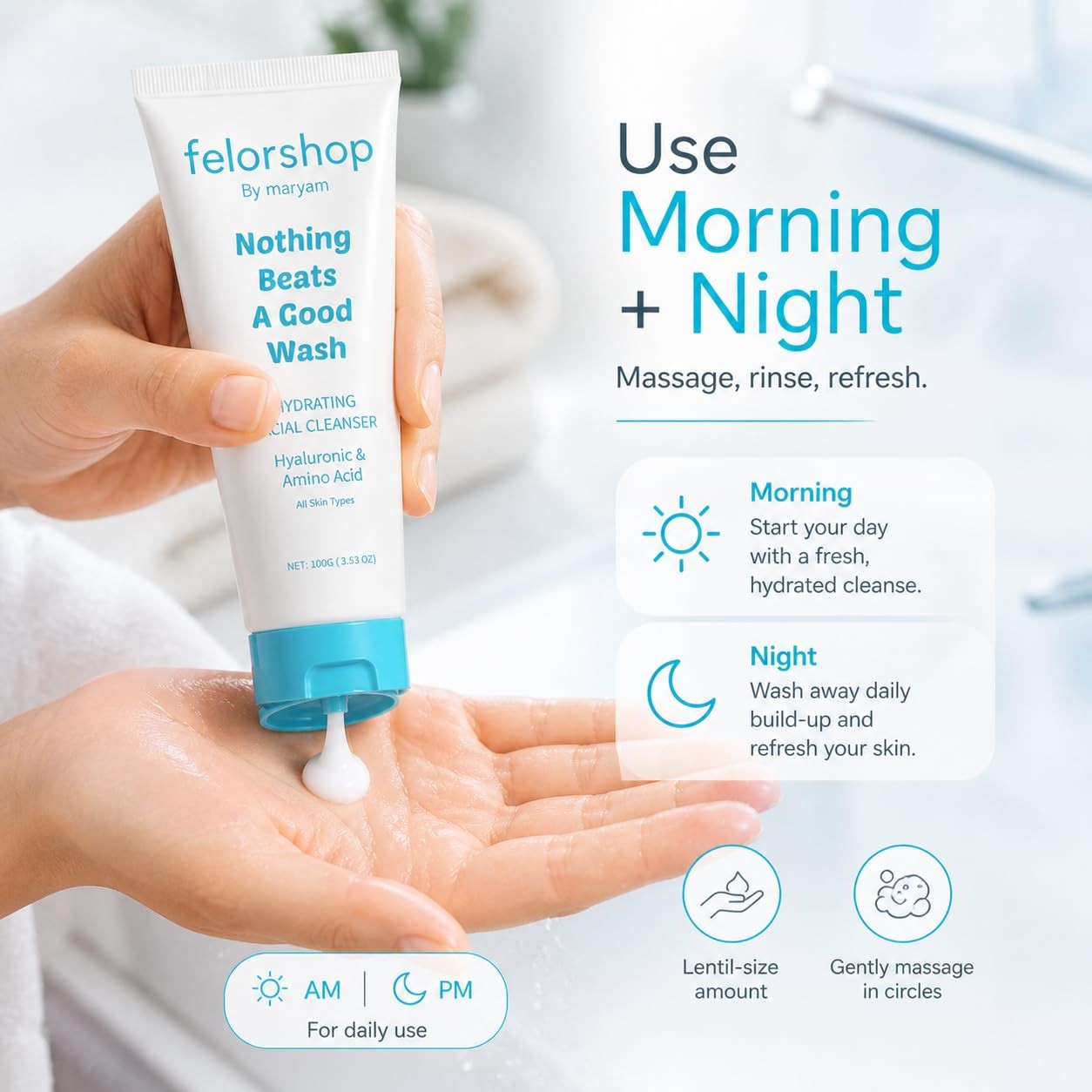 FelorShop Hydrating Facial Cleanser – 100g Face wash 3.53 Fl Oz (Pack of 1)