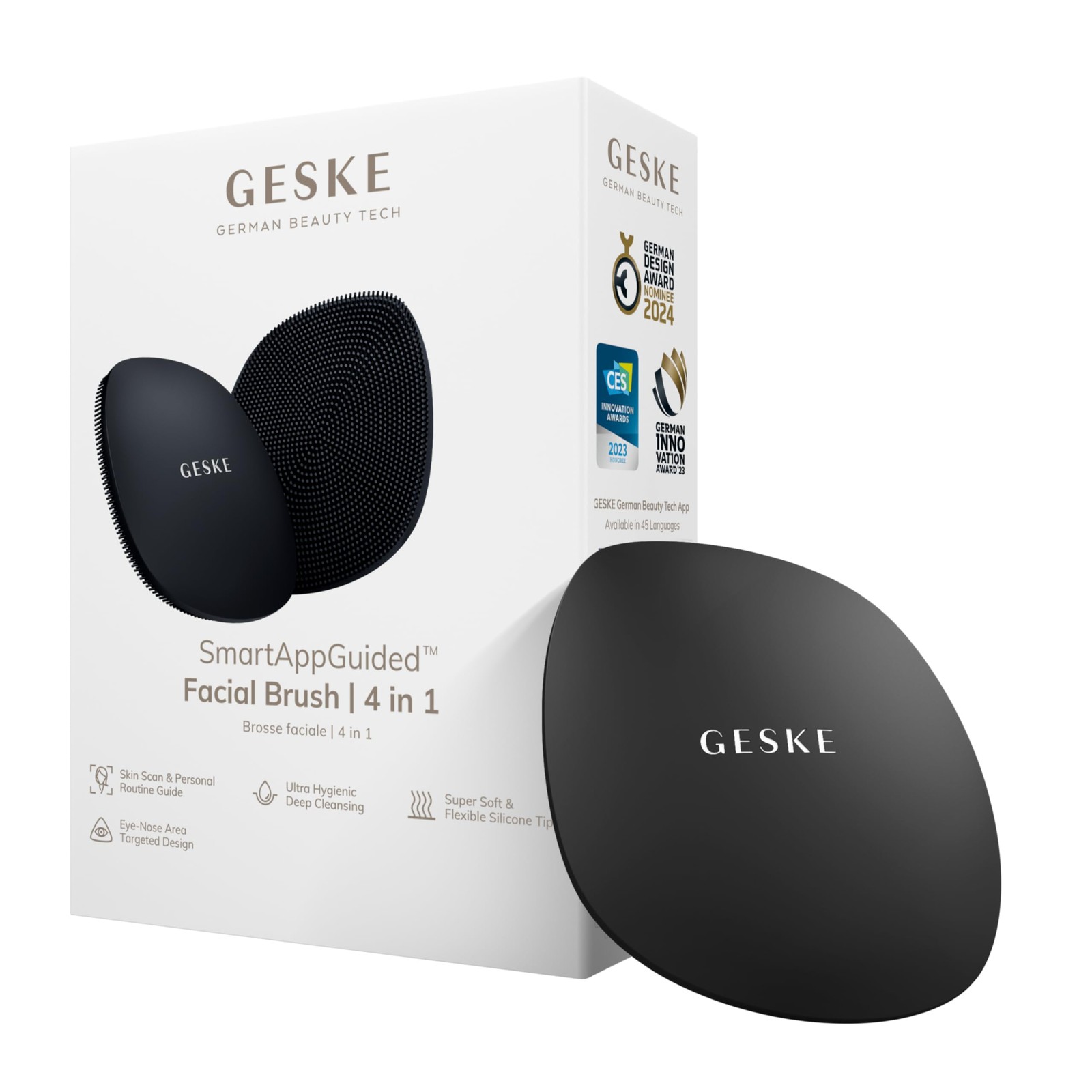 GESKE SmartAppGuided™ Facial Brush | 4 in 1 | Professional Black