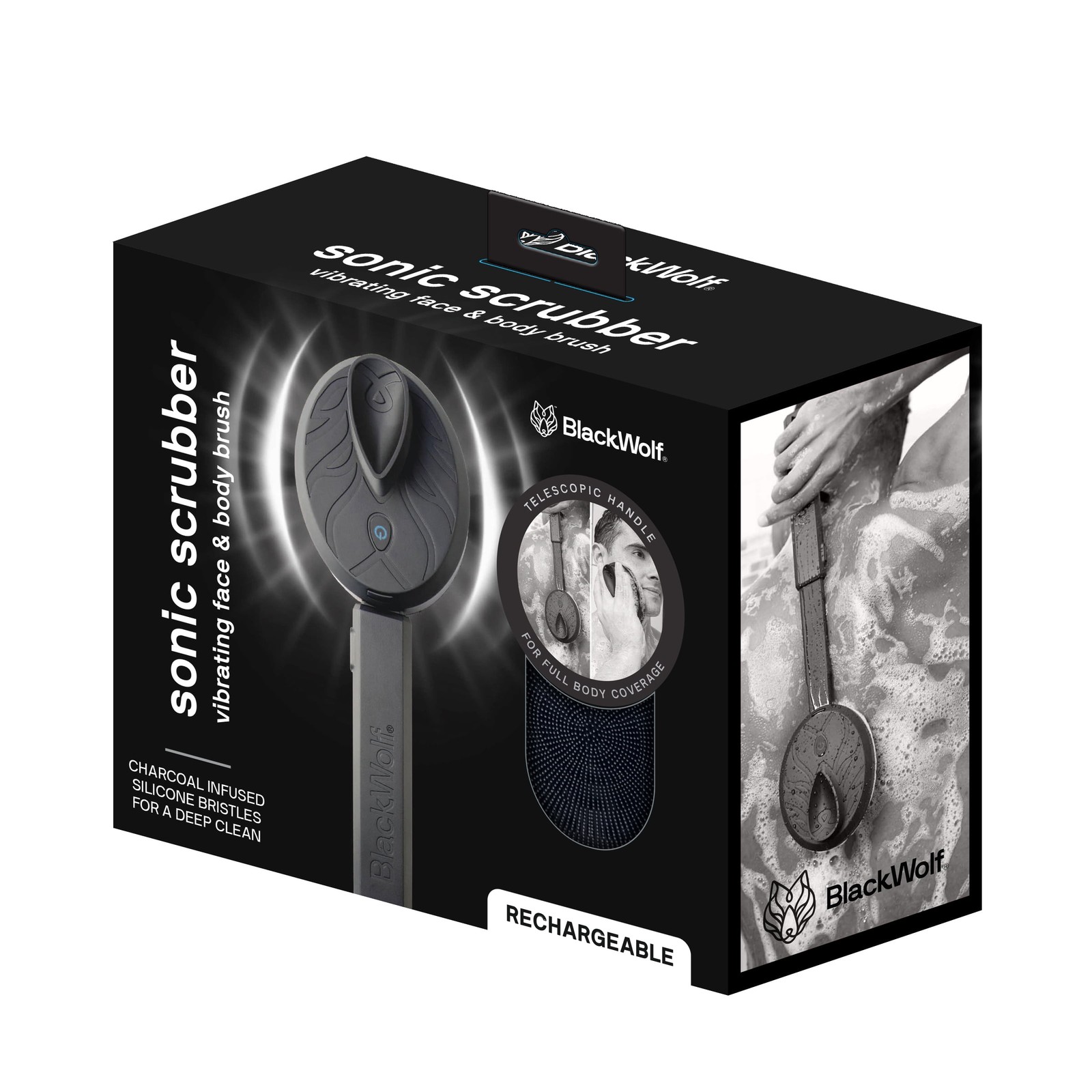Black Wolf Vibrating Face and Body Brush, Scrubber