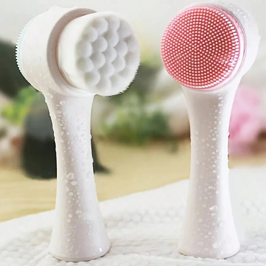 Manual Facial Cleansing Brush 2 in 1 Silicone Double Side Exfoliating Scrubber