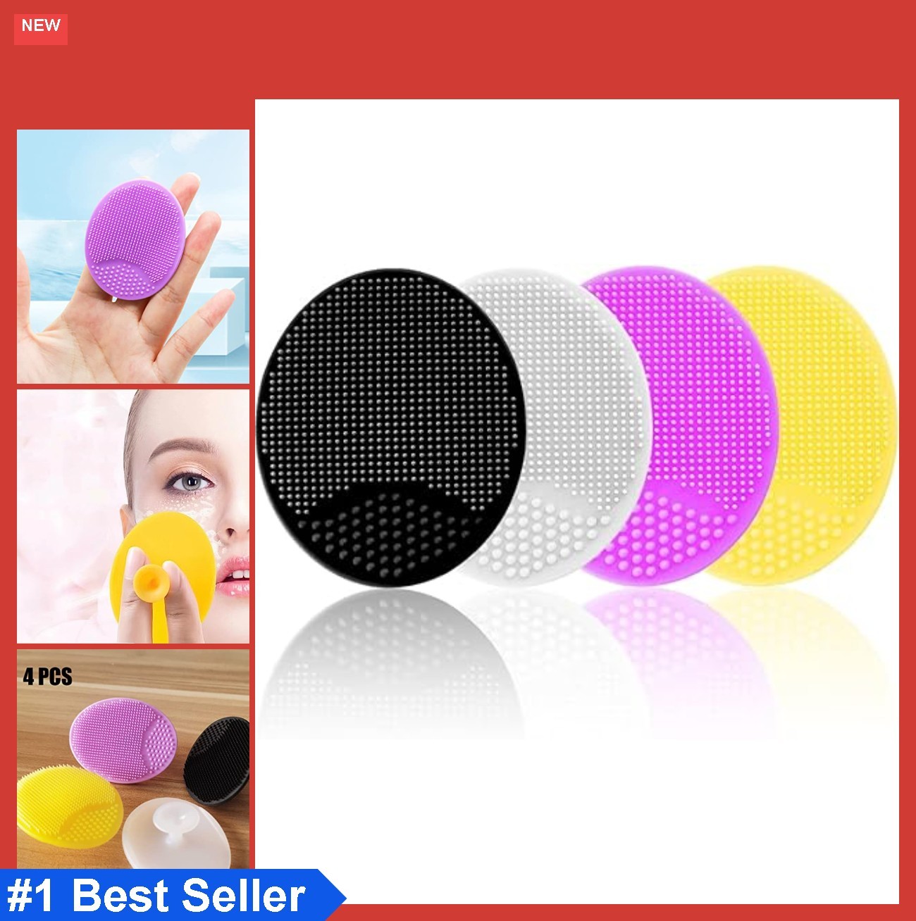 Silicone Facial Cleansing Brush 4 Pack Soft Exfoliator Blackhead Acne Pore Pad