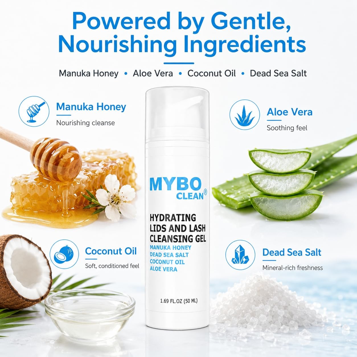 Mybo Clean Eyelid Cleansing Brush for Sensitive Skin (1 2 Fl Oz Bottle, White