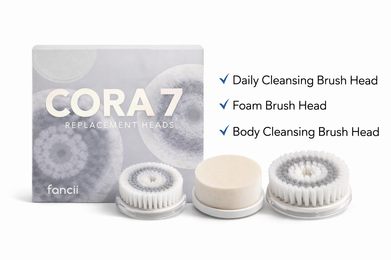 Fancii CORA 7 Replacement Heads Set – 3 Brush Heads ONLY (No Device)