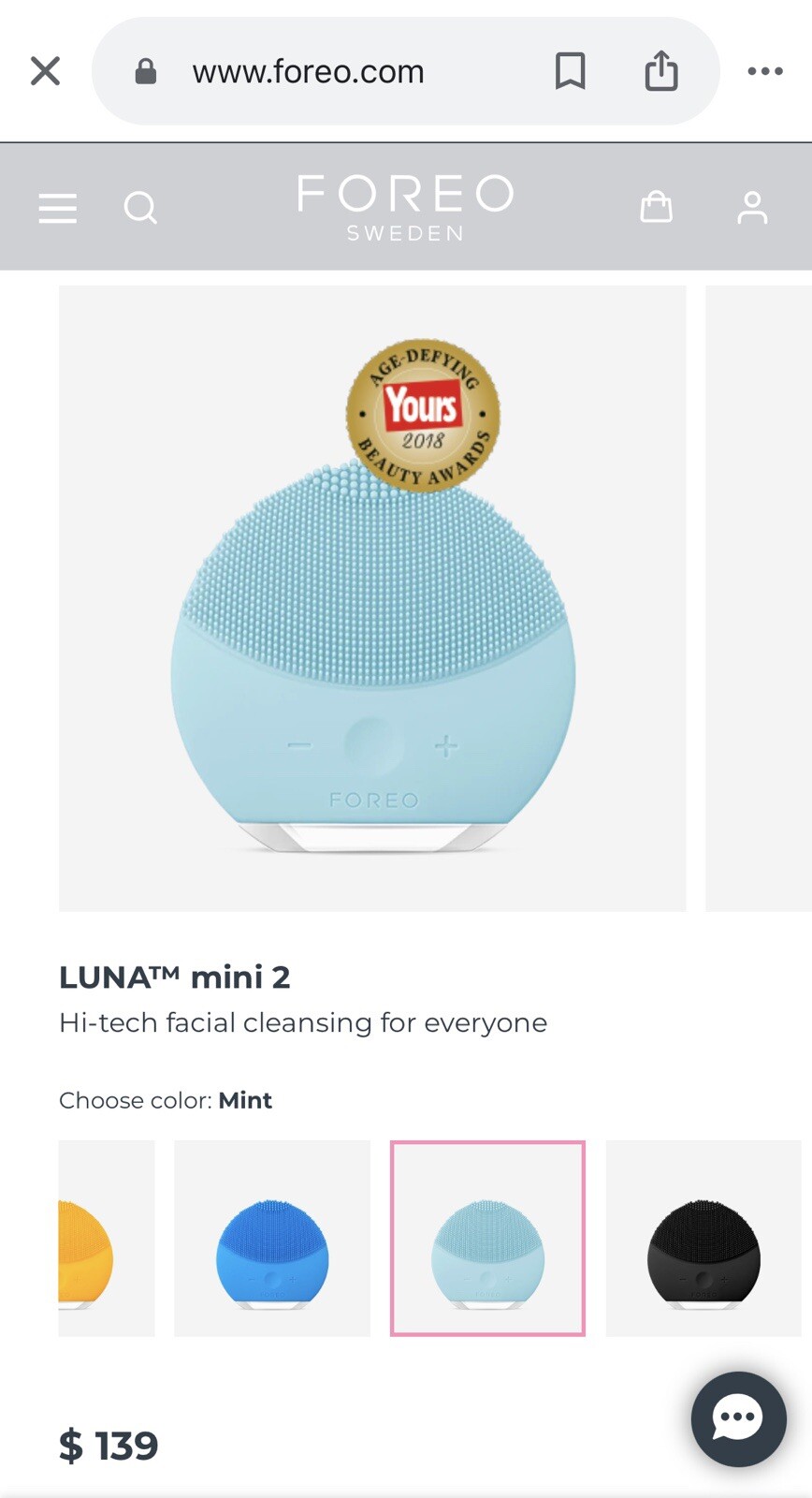 FOREO LUNA mini 2 Hi-tech Facial Cleansing Device for Everyone with Case and Tag
