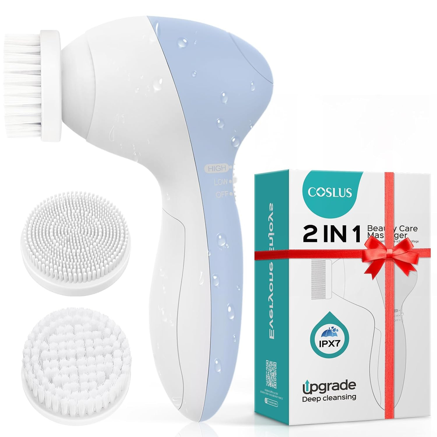 Facial Cleansing Brush Silicone Face Scrubber: 2 In1 FBS-D Electric Exfoliating
