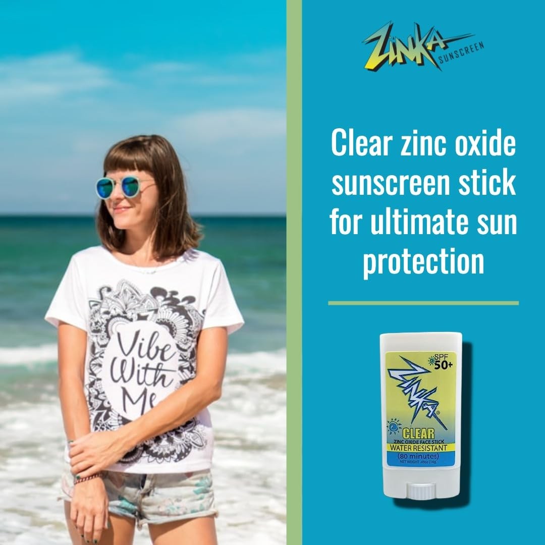 Zinka Clear Zinc Oxide Sunscreen Stick SPF 50, 0.49 Ounce (Pack of 1)