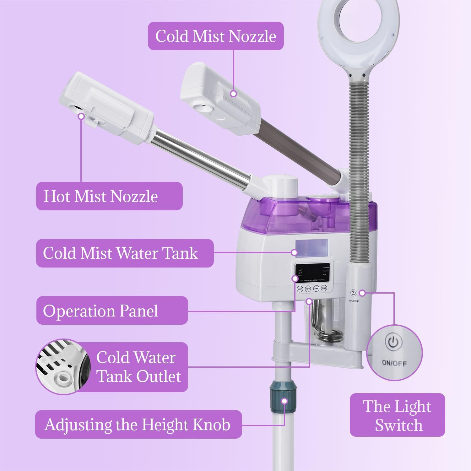 3 in 1 Facial Steamer,Professional Facial Steamer with 5X Magnifying LED Lamp, E