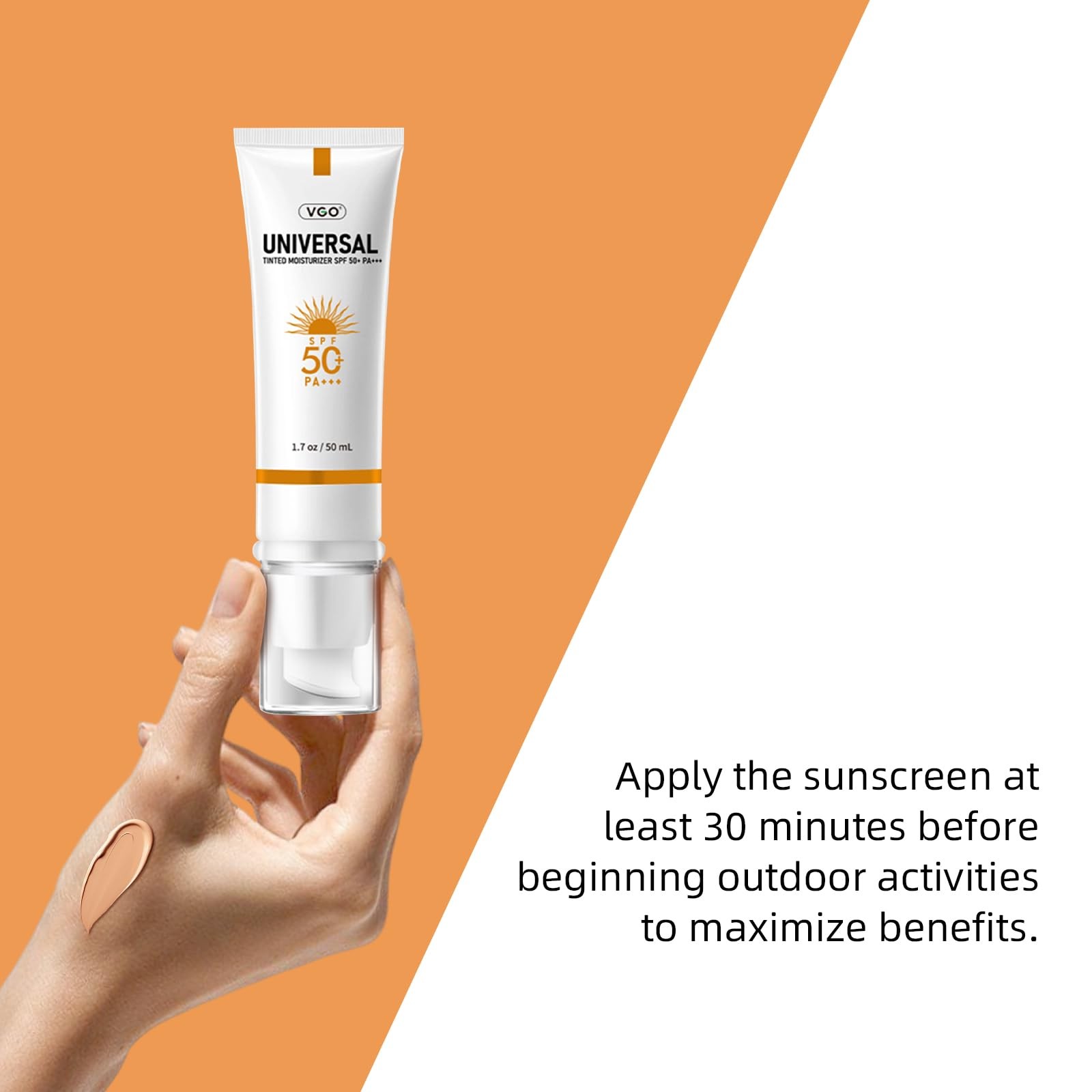 VGO Tinted Sunscreen for Face SPF 50, Hydrating 1.7 Fl Oz (Pack of 1), Light