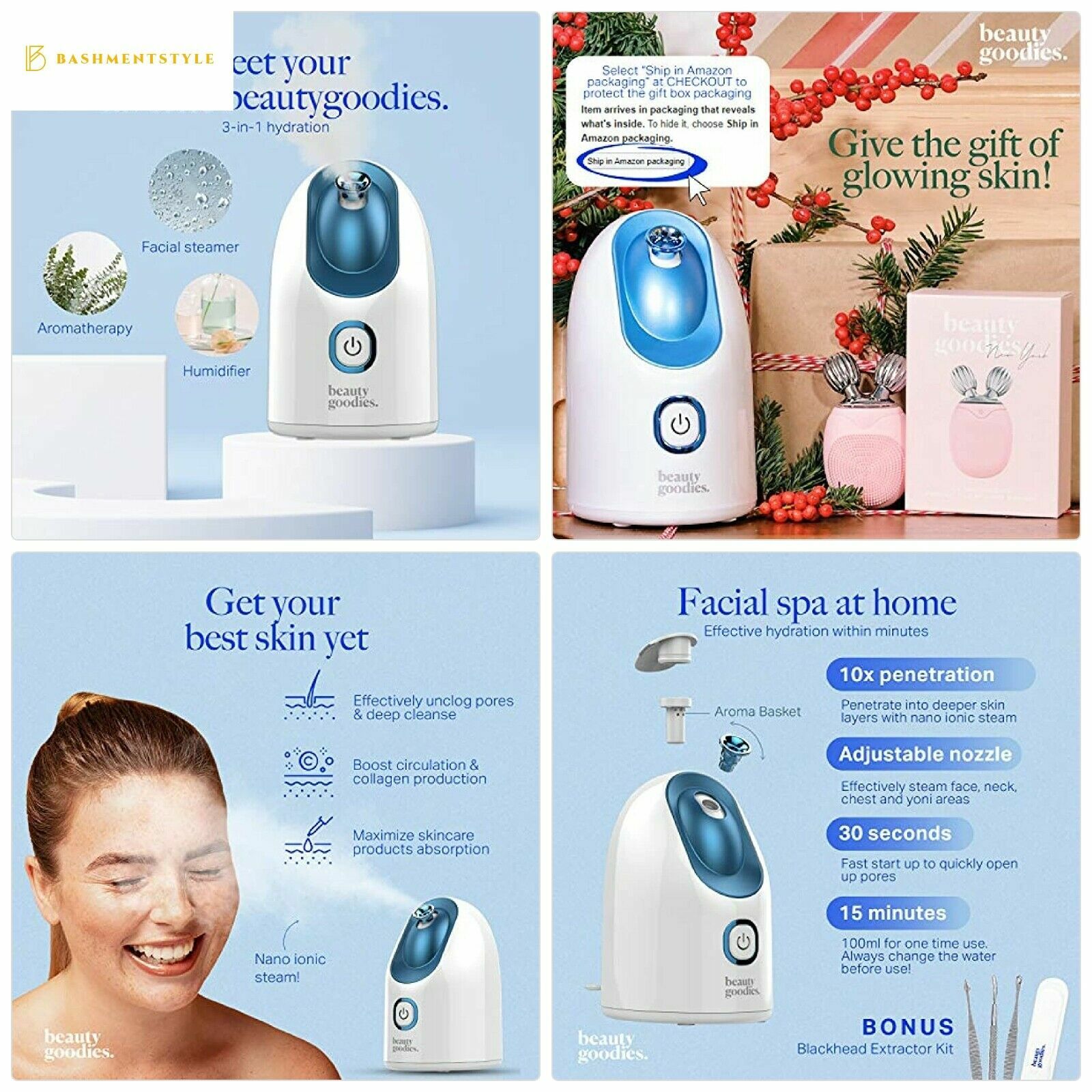 Beauty Goodies Facial Steamer – Aroma Face Steamer w/ Blackhead Remover Kit