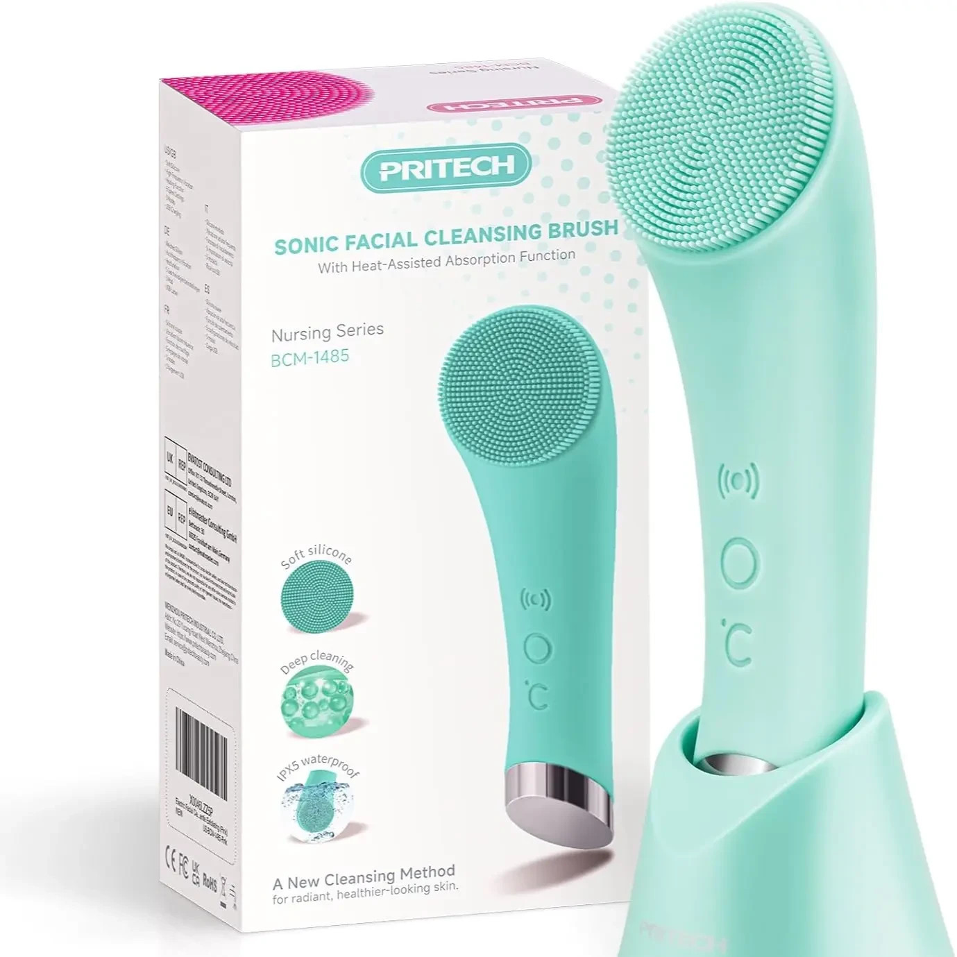 PRITECH Facial Cleansing Brush – Heatable Silicone Face Scrubber & Massager