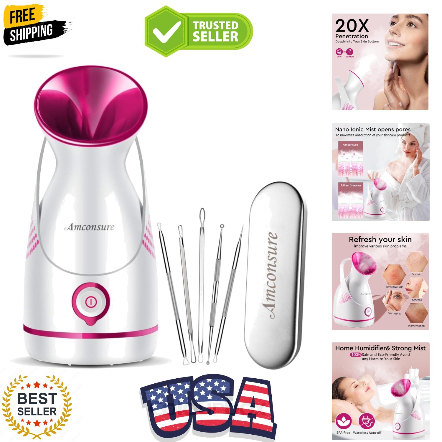 Facial Steamer – Nano Ionic Face Steamer Warm Mist Steamer for Home Sauna SPA…