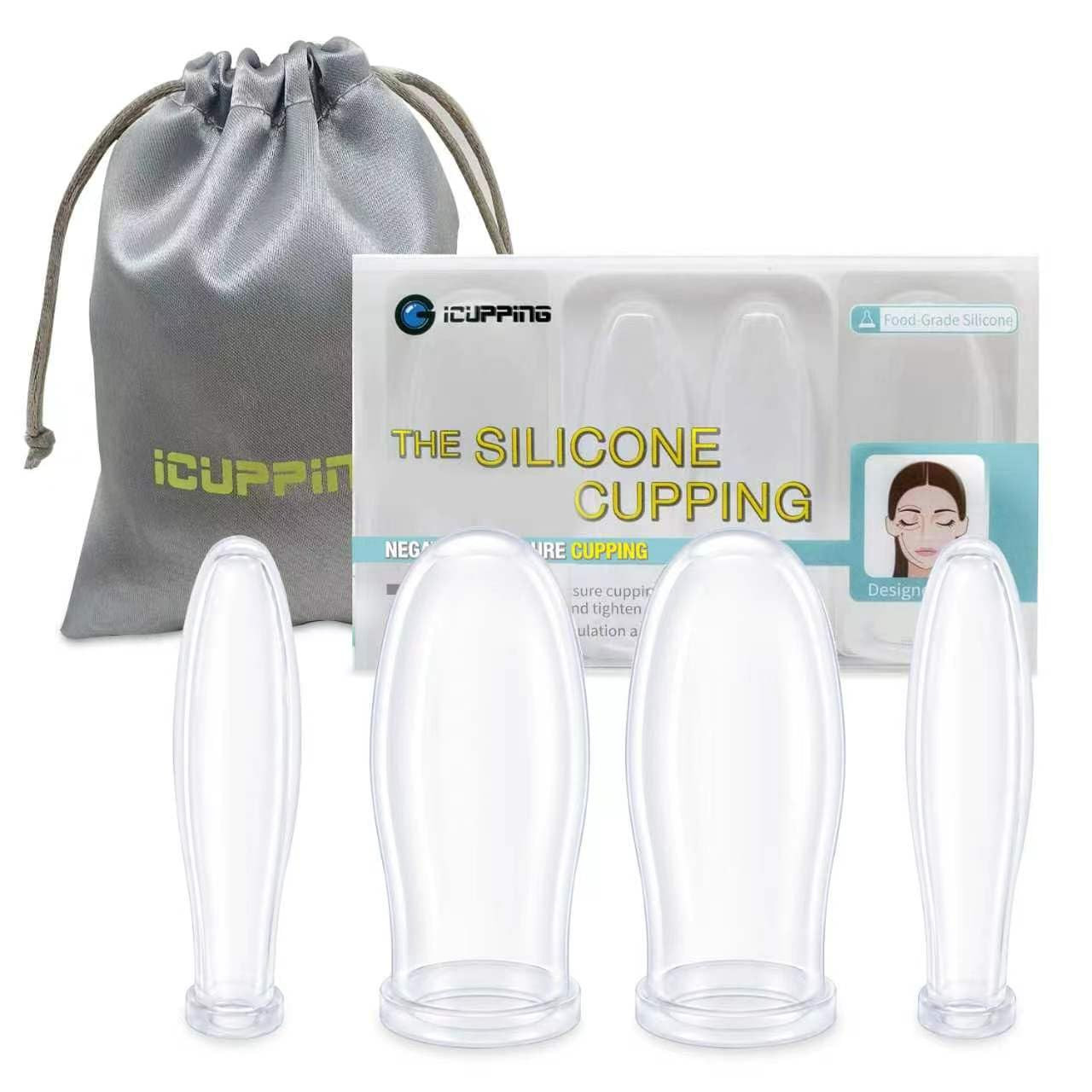 Facial Cupping Set for Face, 4 Clear Silicone Facial Cups, Face Cupping Tool wit