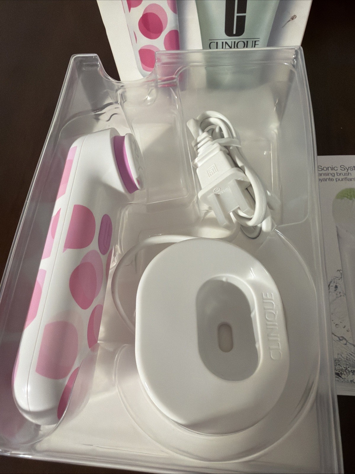 Clinique Sonic System Purifying Cleansing Electric Facial Brush Pink Polka Dots