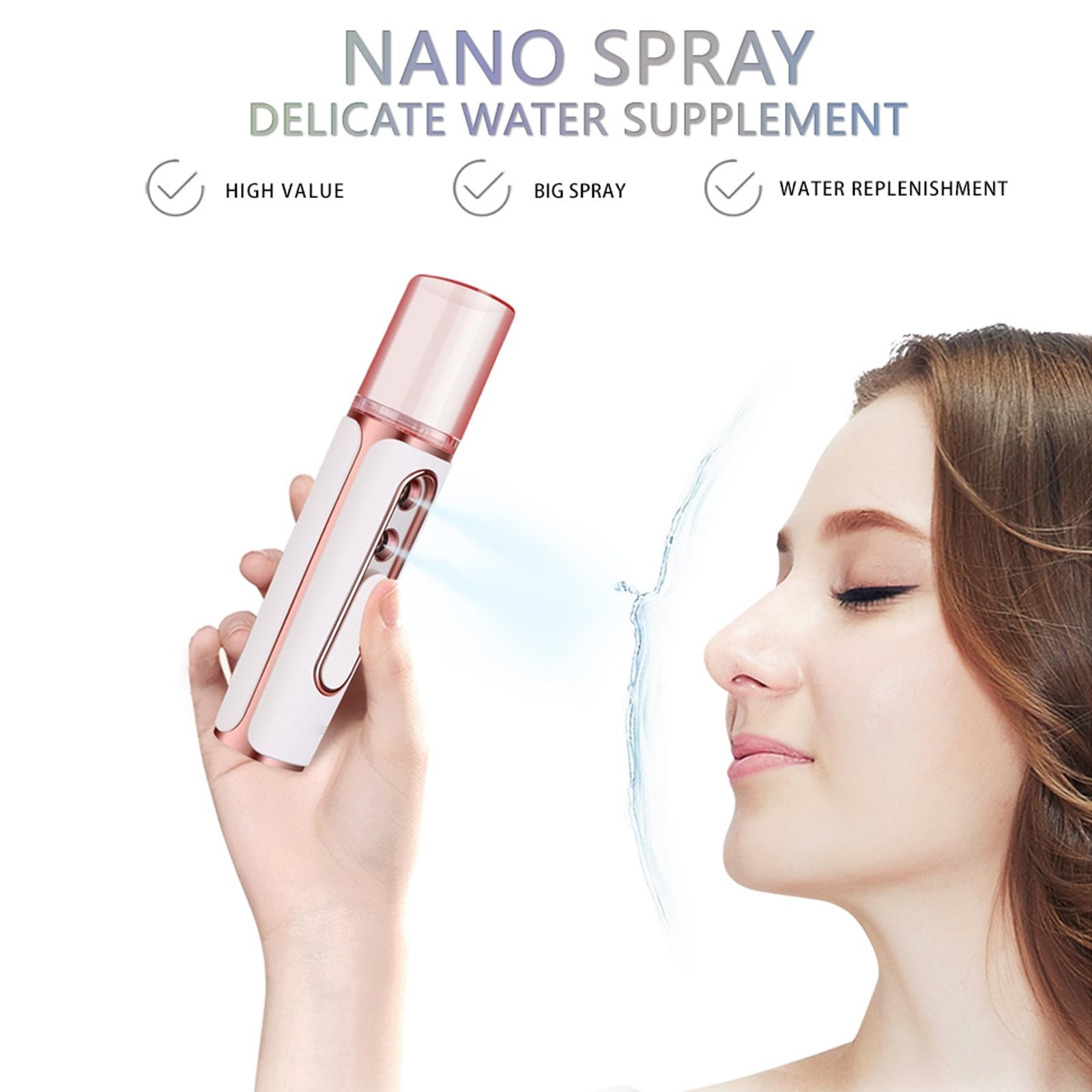 Nano Facial Mister Cool Mist Steamer, USB Rechargeable, 2 Nozzles, Hydrating Ski