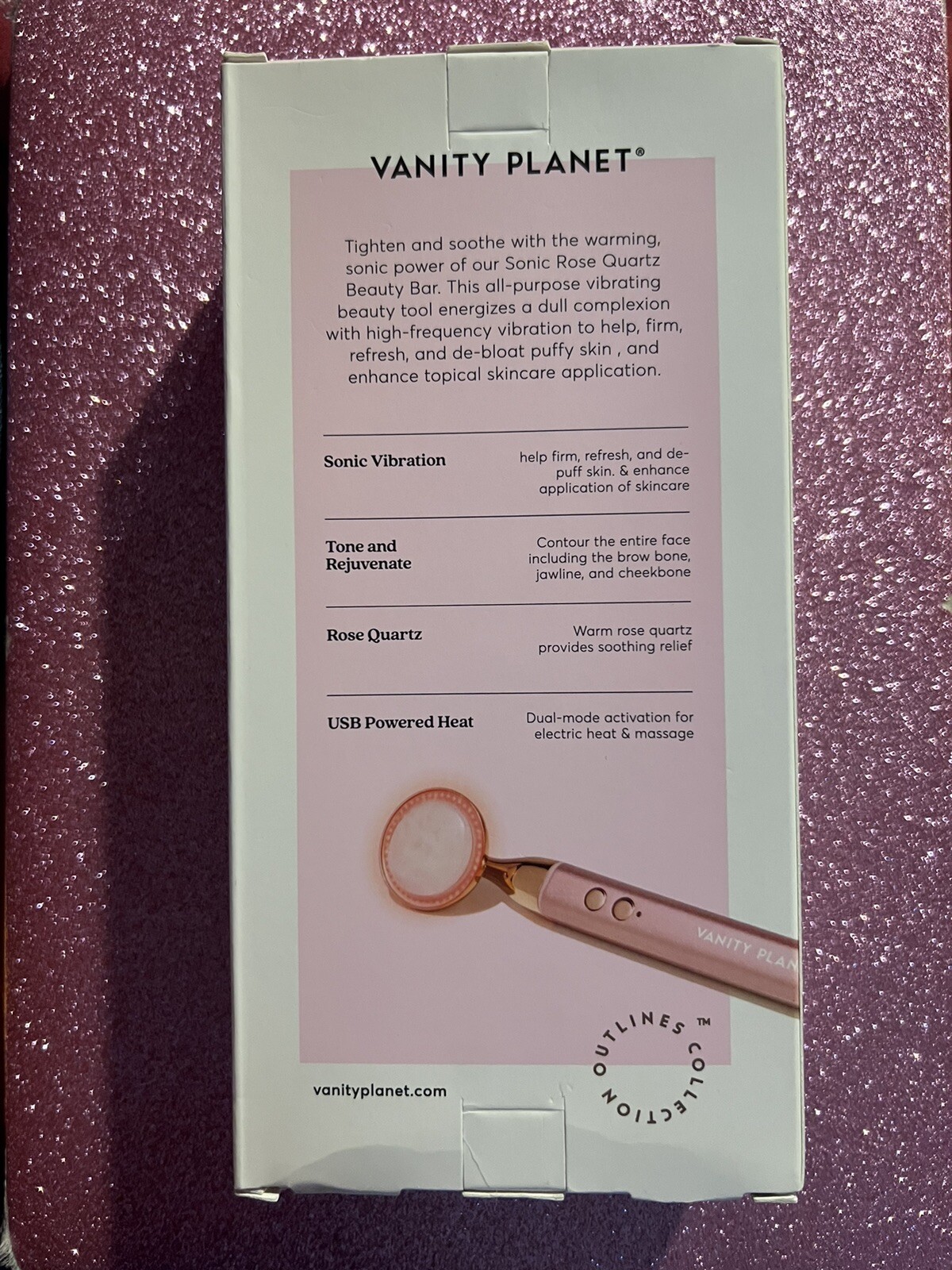 Vanity Planet Sonic Rose Quartz Beauty Bar LED Wand (VNT25024) Brand New