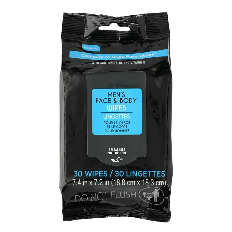 Men’s Face and Body Wipes with Aloe, 30-ct. Pack of 3