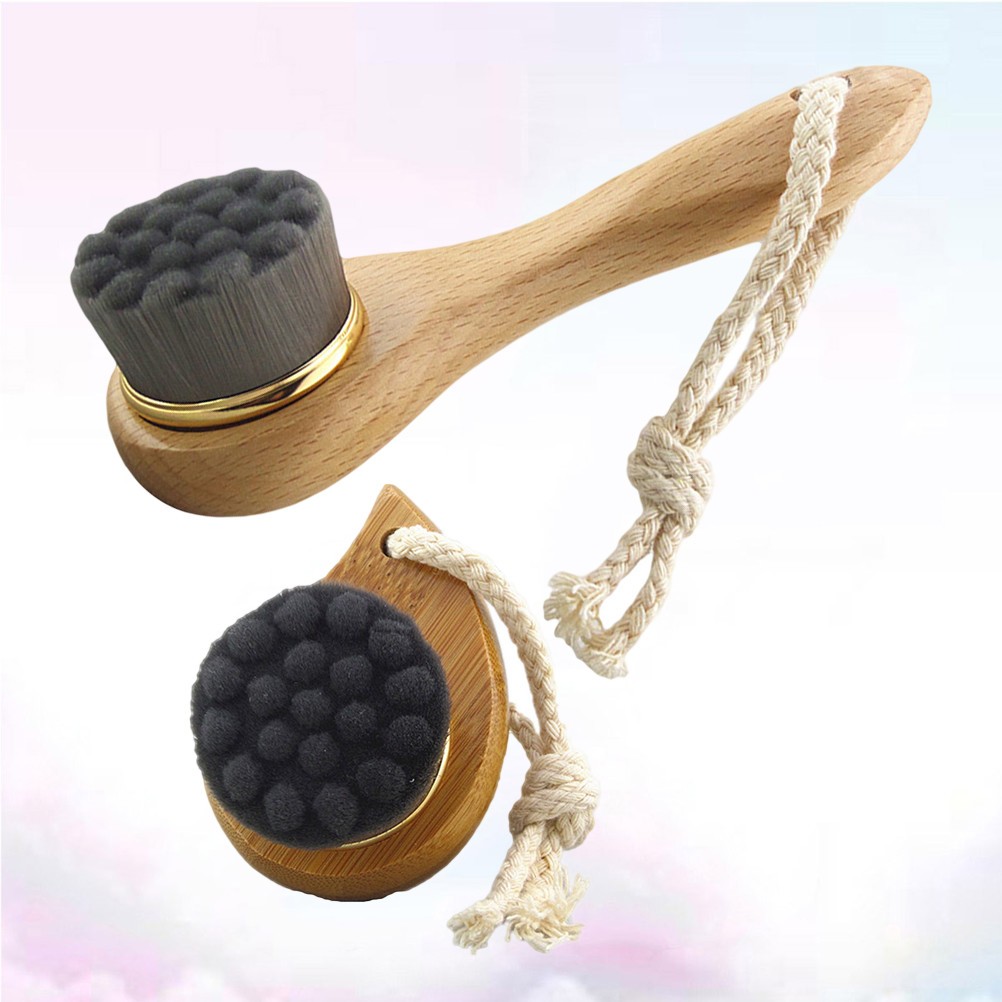 2Pcs Exfoliating Facial Brush Durable Bamboo for Skin Cleaning Multi Color