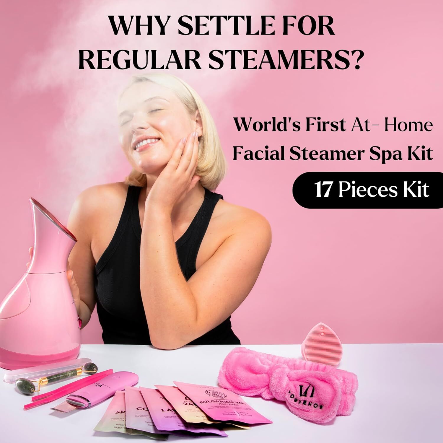 Facial Steamer Spa Kit with Complimentary 17 Skin Care Tools | Face Steamer