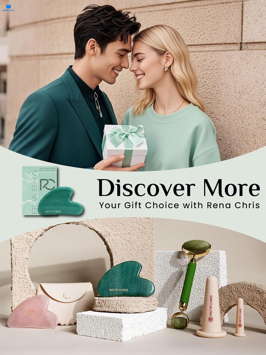 Rena Chris Gua Sha Facial Tools: Natural Jade Stone Guasha Tool for Green