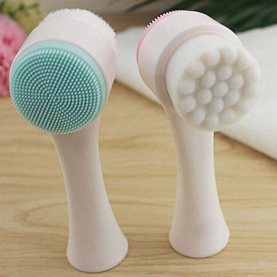 Manual Facial Cleansing Brush 2 in 1 Silicone Double Side Exfoliating Scrubber