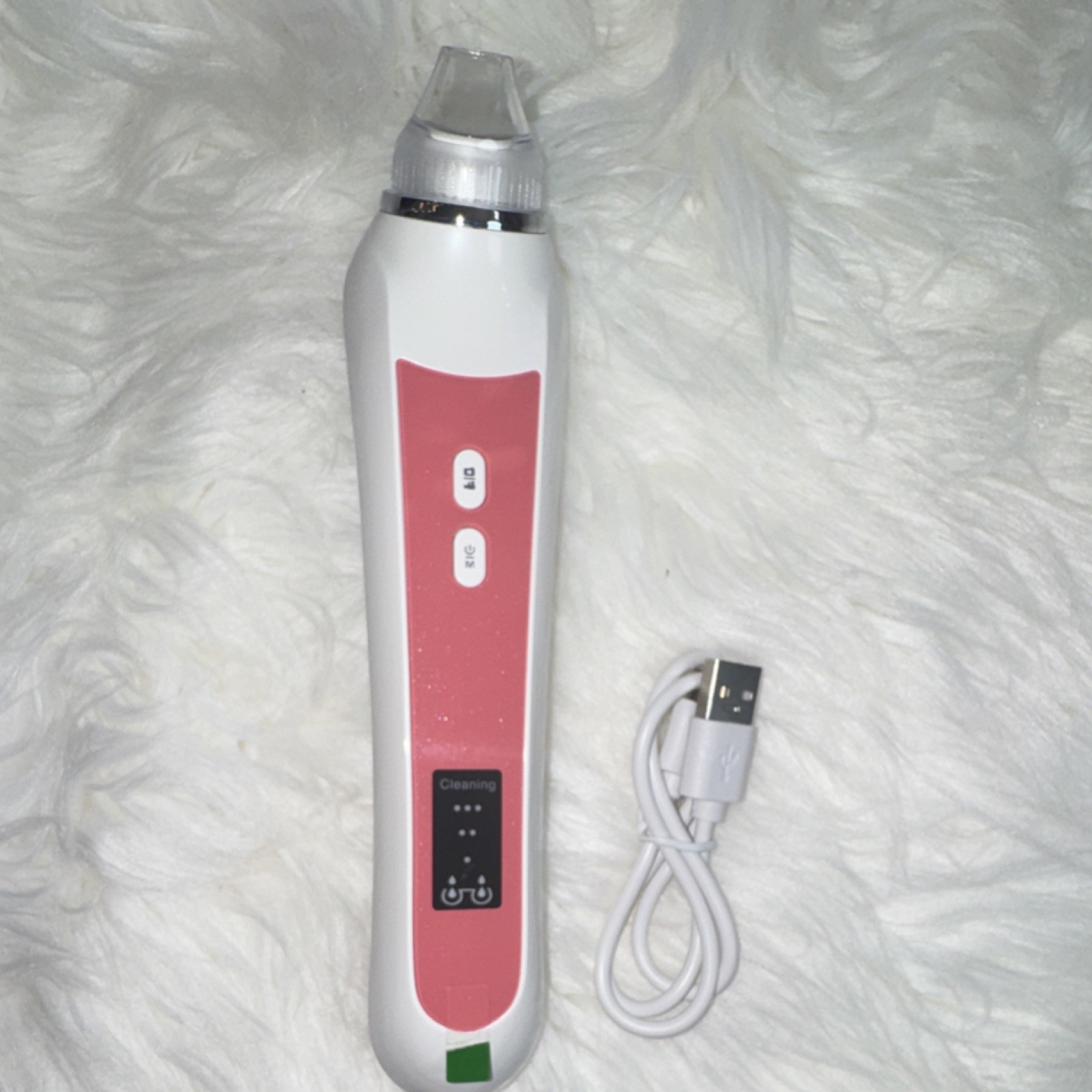 Electric Facial Brush Rechargeable USB 3 Speeds White Pink Plastic