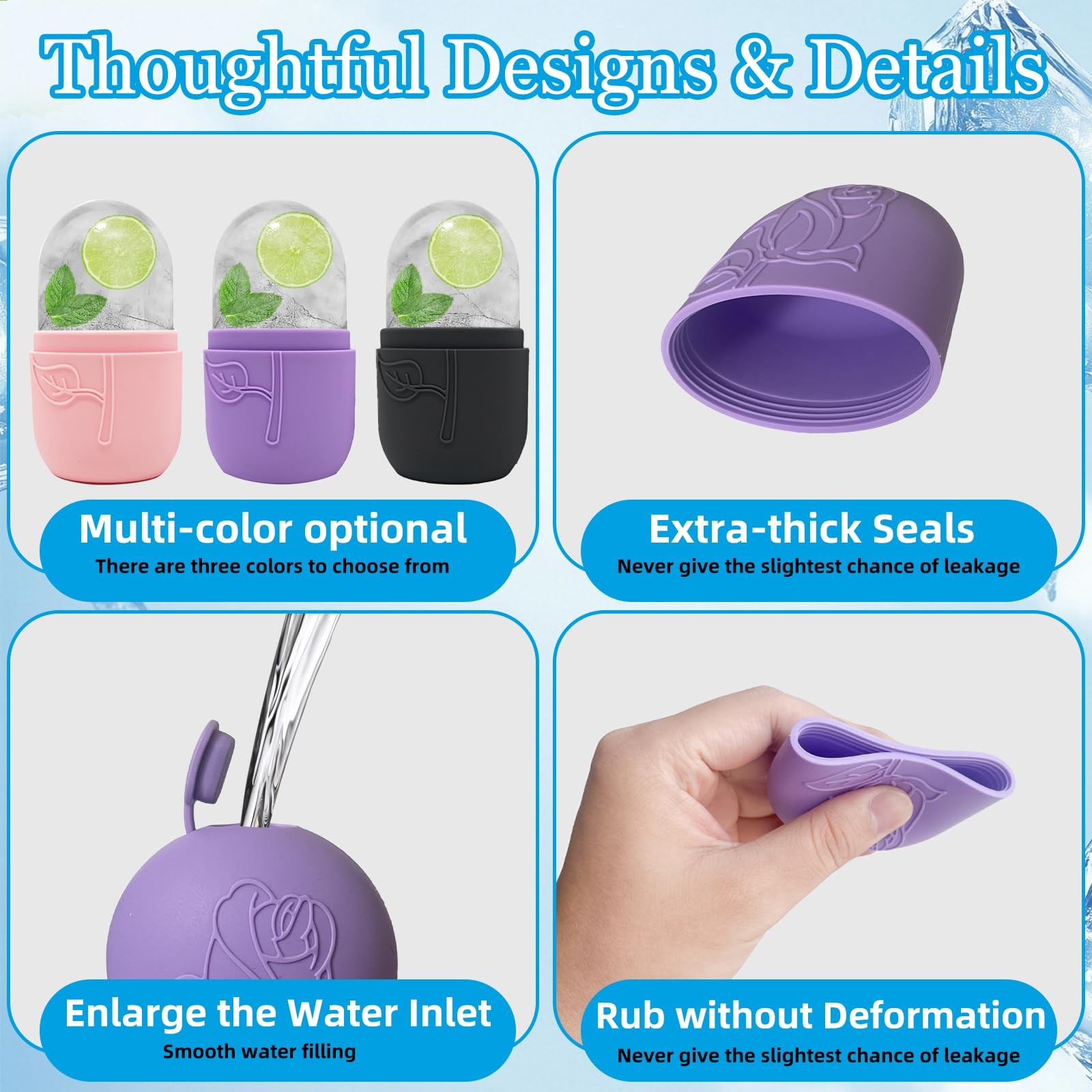 Ice Face Roller Massager for Face, Reusable Silicone Cube Mold, Black