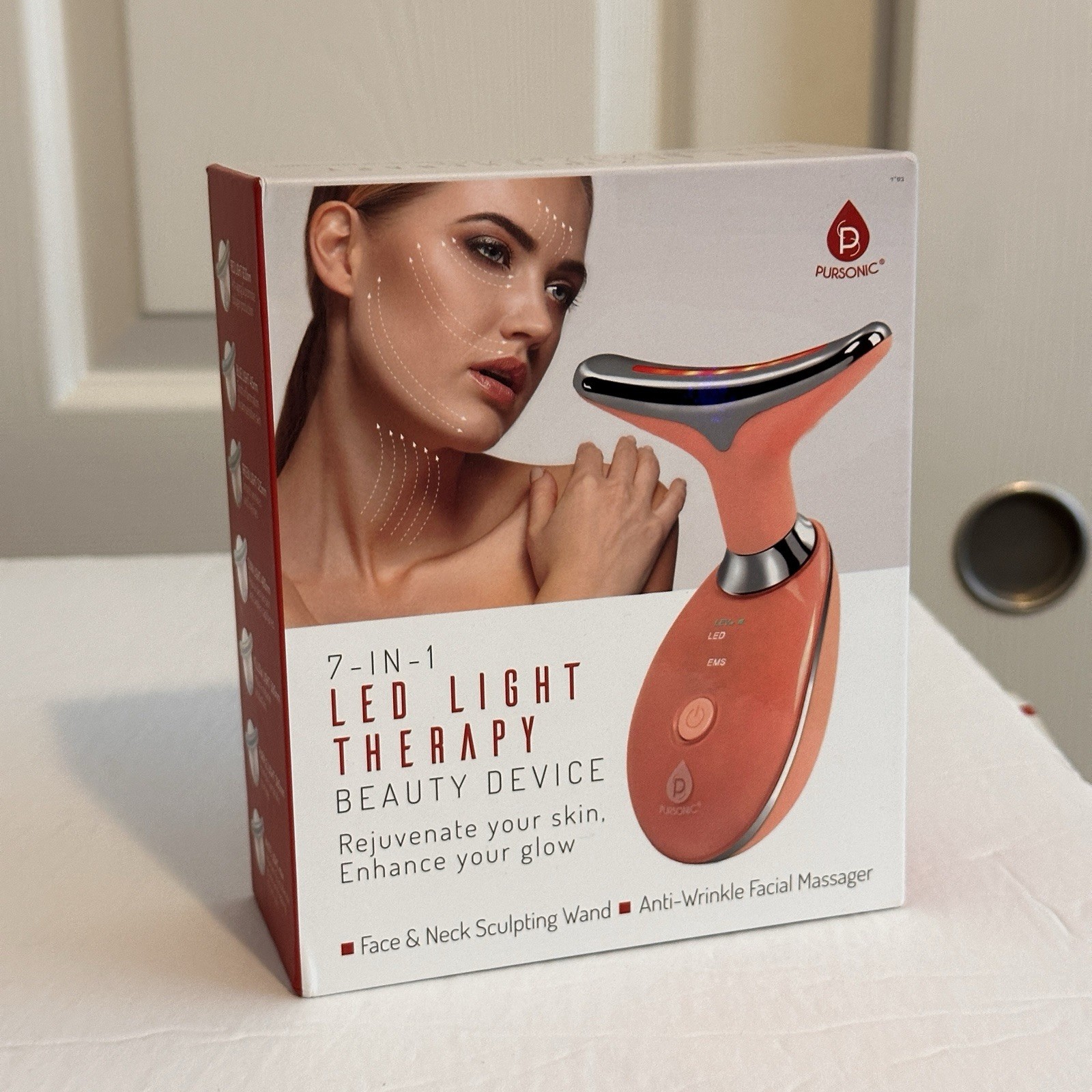 New Pursonic 7 In 1 LED Light Therapy Face & Neck Sculpting Wand Facial Massager